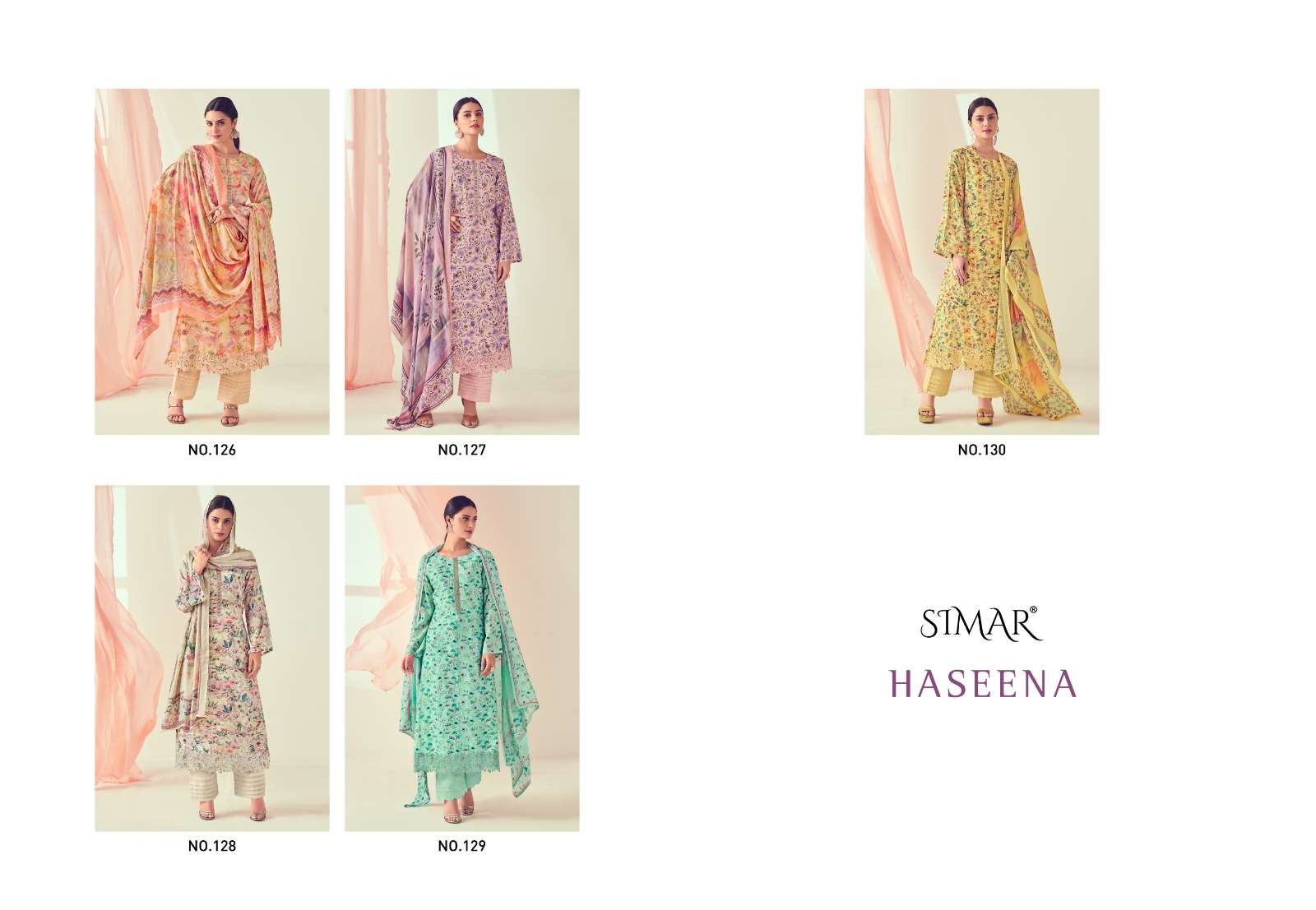 Haseena By Glossy 126 To 130 Beautiful Stylish Festive Suits Fancy Colorful Casual Wear & Ethnic Wear & Ready To Wear Viscose Muslin Digital Print Dresses At Wholesale Price