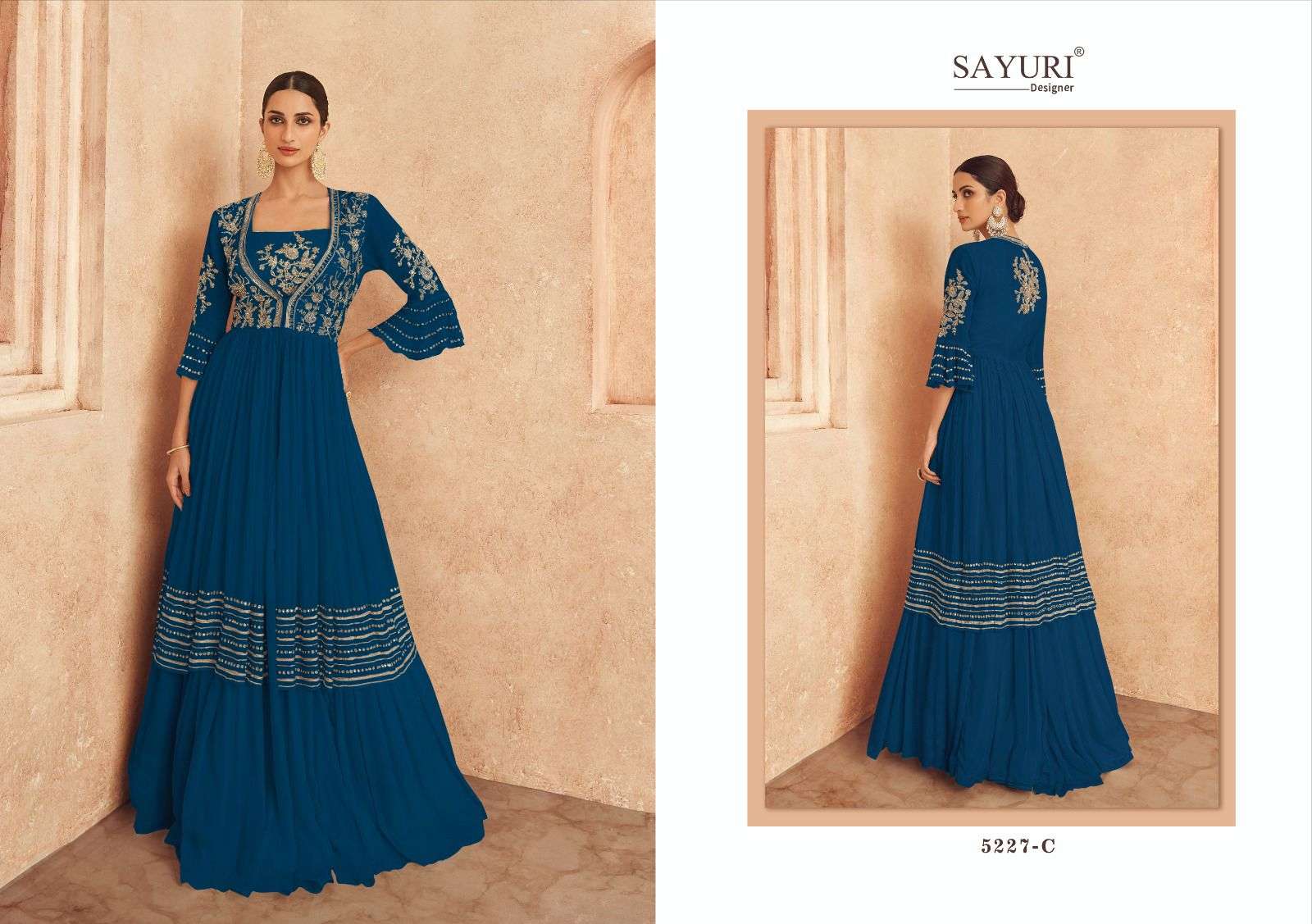 Threads Gold By Sayuri 5227-A To 5227-E Series Beautiful Stylish Fancy Colorful Casual Wear & Ethnic Wear Chinnon Silk Gowns At Wholesale Price