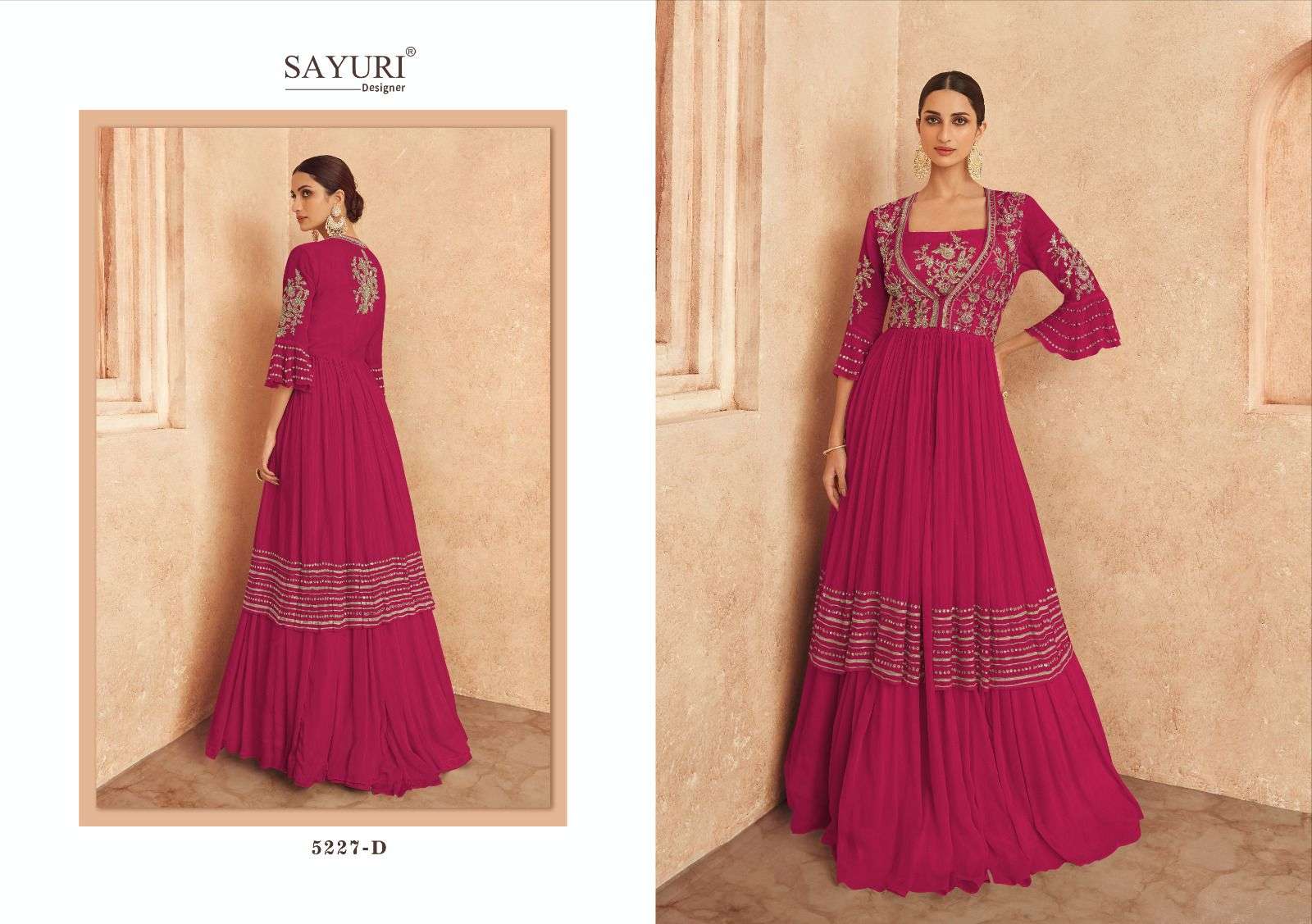 Threads Gold By Sayuri 5227-A To 5227-E Series Beautiful Stylish Fancy Colorful Casual Wear & Ethnic Wear Chinnon Silk Gowns At Wholesale Price