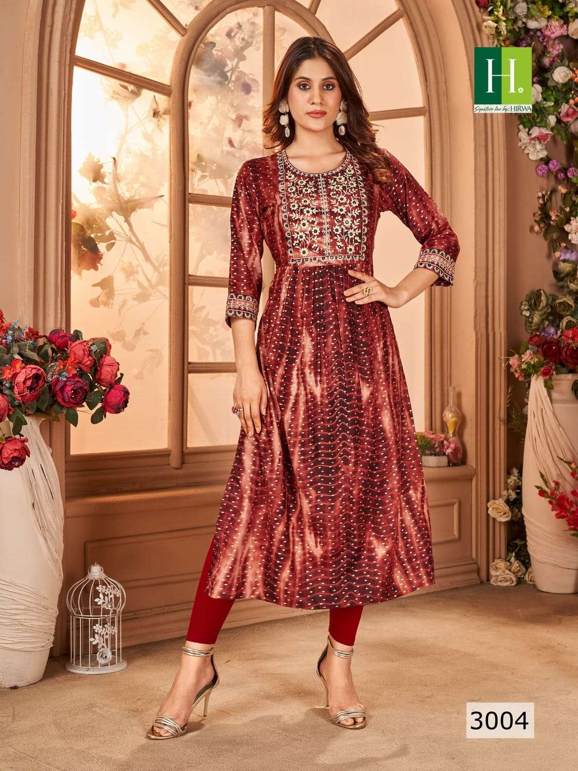 Shibori Vol-3 By Hirwa 3001 To 3008 Series Beautiful Stylish Fancy Colorful Casual Wear & Ethnic Wear Rayon Foil Embroidered Kurtis At Wholesale Price