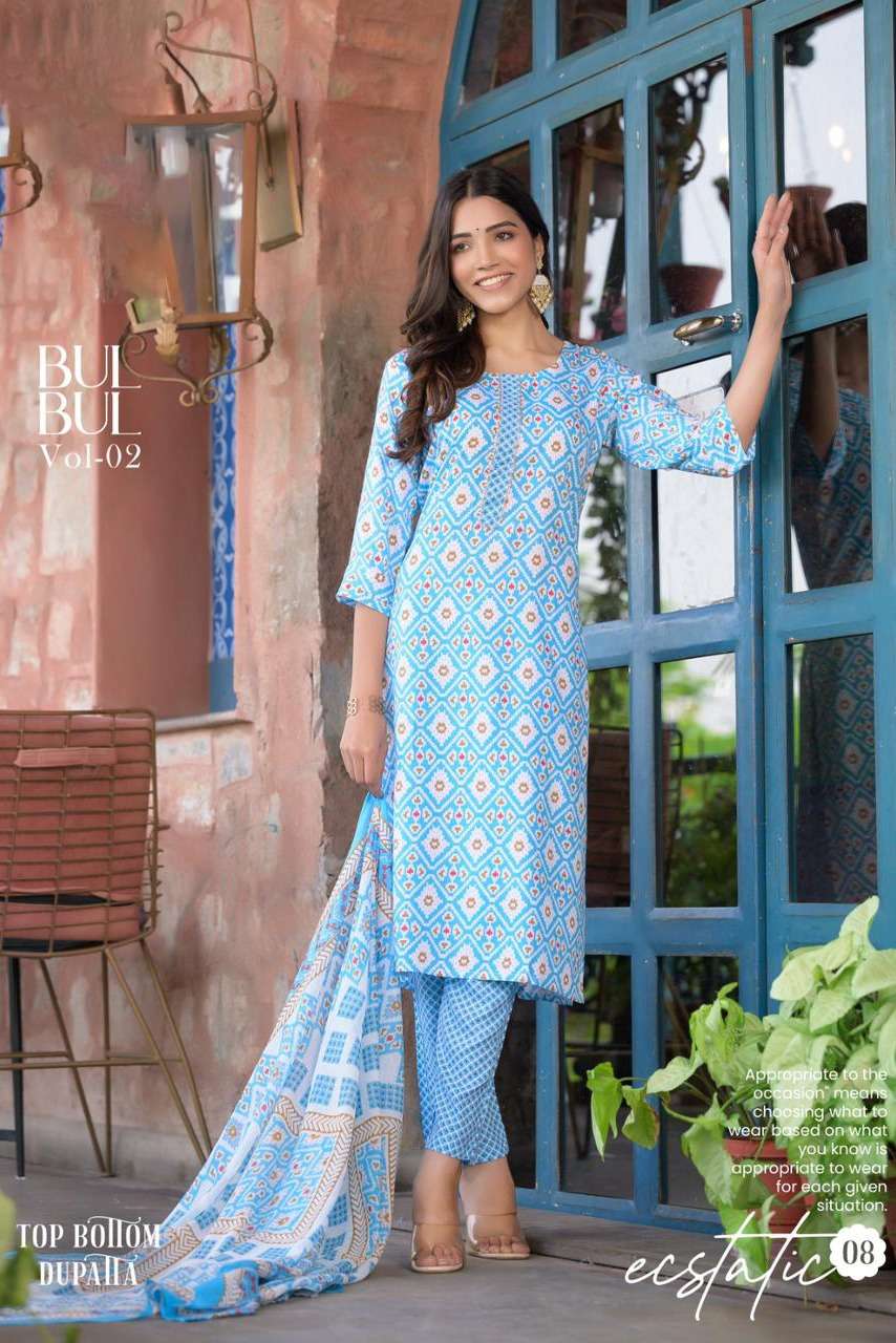 Bulbul Vol-2 By Fashid Wholesale 01 To 08 Series Designer Festive Suits Collection Beautiful Stylish Fancy Colorful Party Wear & Occasional Wear Rayon Print Dresses At Wholesale Price