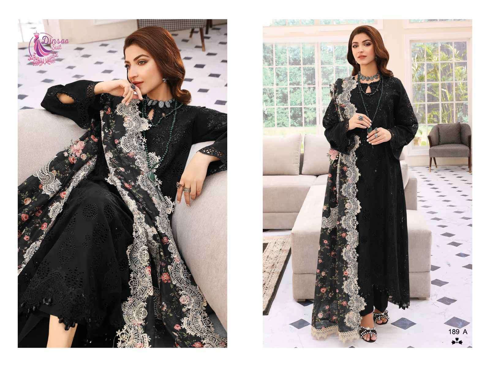 Elaf Colour Vol-1 By Dinsaa Suits 189-A To 189-E Series Designer Pakistani Suits Beautiful Fancy Stylish Colorful Party Wear & Occasional Wear Pure Cotton With Embroidery Dresses At Wholesale Price