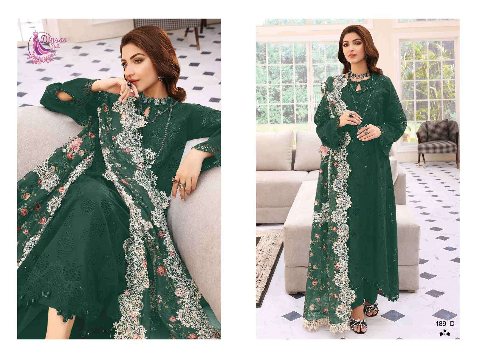 Elaf Colour Vol-1 By Dinsaa Suits 189-A To 189-E Series Designer Pakistani Suits Beautiful Fancy Stylish Colorful Party Wear & Occasional Wear Pure Cotton With Embroidery Dresses At Wholesale Price
