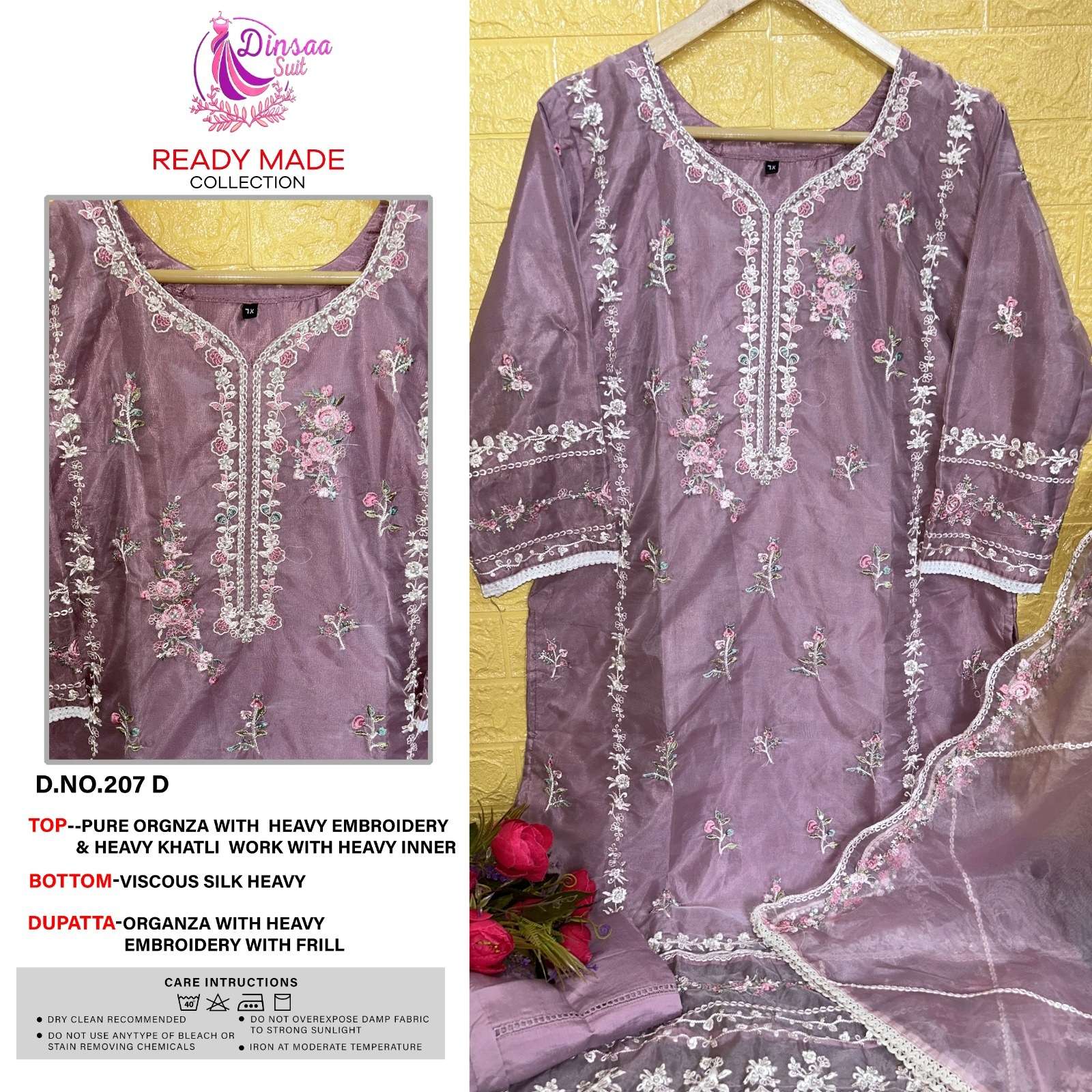 Dinsaa Hit Design 207 Colours By Dinsaa Suits 207-A To 207-D Series Beautiful Stylish Pakistani Suits Fancy Colorful Casual Wear & Ethnic Wear & Ready To Wear Pure Organza Embroidered Dresses At Wholesale Price
