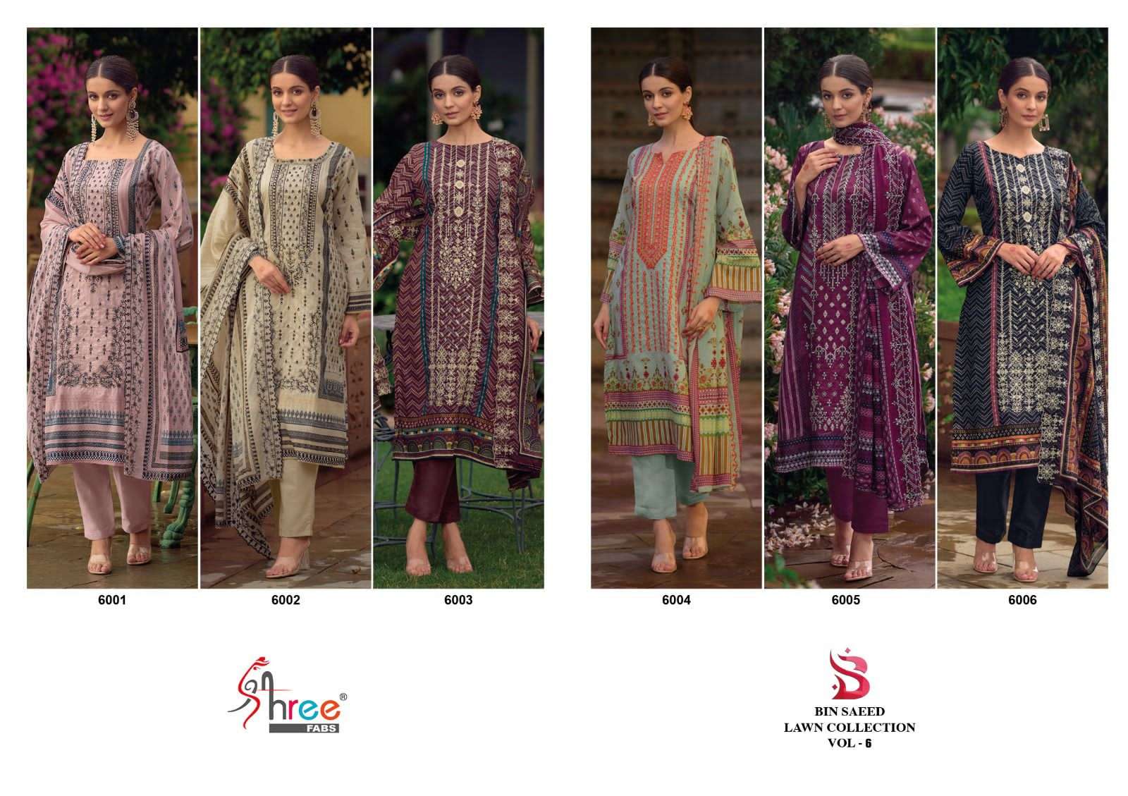 Bin Saeed Lawn Collection Vol-6 By Shree Fabs 6001 To 6006 Series Designer Pakistani Suits Beautiful Fancy Stylish Colorful Party Wear & Occasional Wear Pure Lawn Print With Embroidery Dresses At Wholesale Price