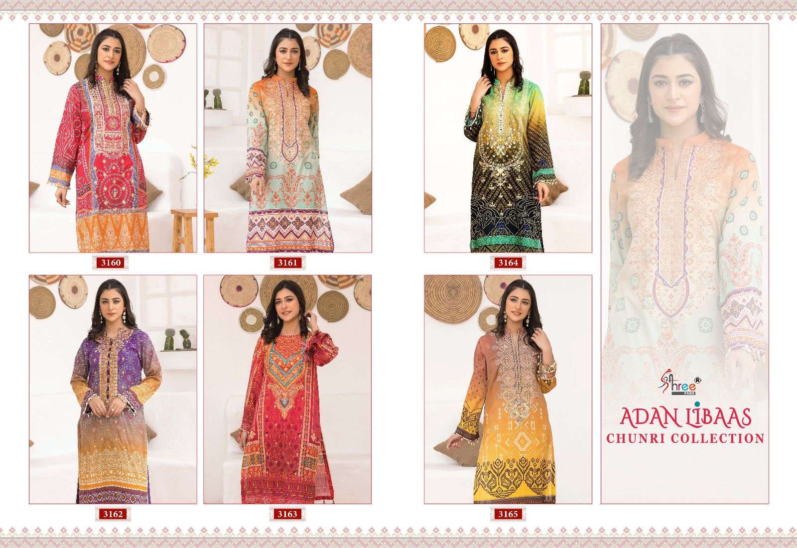 Adan Libaas Chunri Collection By Shree Fabs 3160 To 3165 Series Beautiful Pakistani Suits Colorful Stylish Fancy Casual Wear & Ethnic Wear Pure Cotton Print With Embroidered Dresses At Wholesale Price