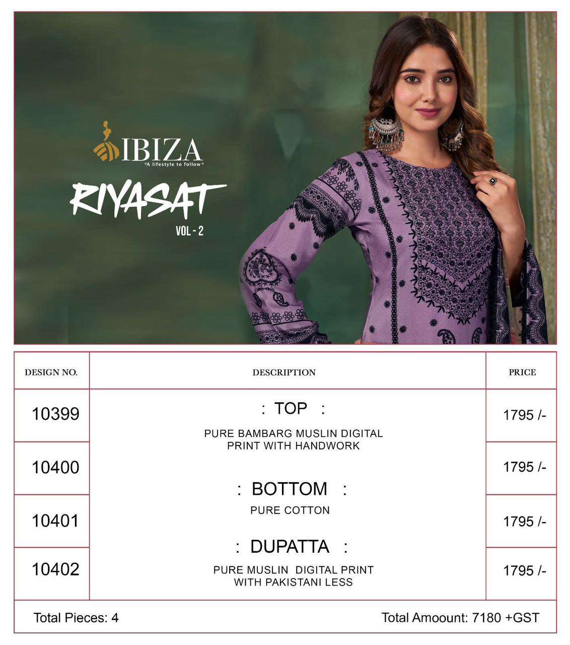 Riyasat Vol-2 By Ibiza 10399 To 10402 Series Beautiful Festive Suits Colorful Stylish Fancy Casual Wear & Ethnic Wear Pure Bemberg Muslin Dresses At Wholesale Price