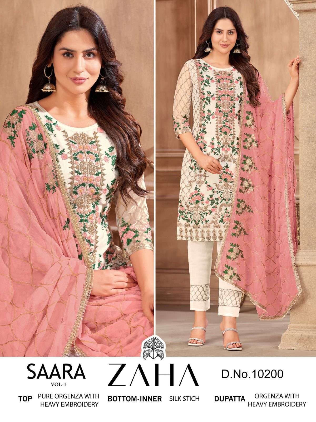 Saara Vol-1 By Zaha 10200 To 10201 Series Beautiful Pakistani Suits Colorful Stylish Fancy Casual Wear & Ethnic Wear Organza Dresses At Wholesale Price