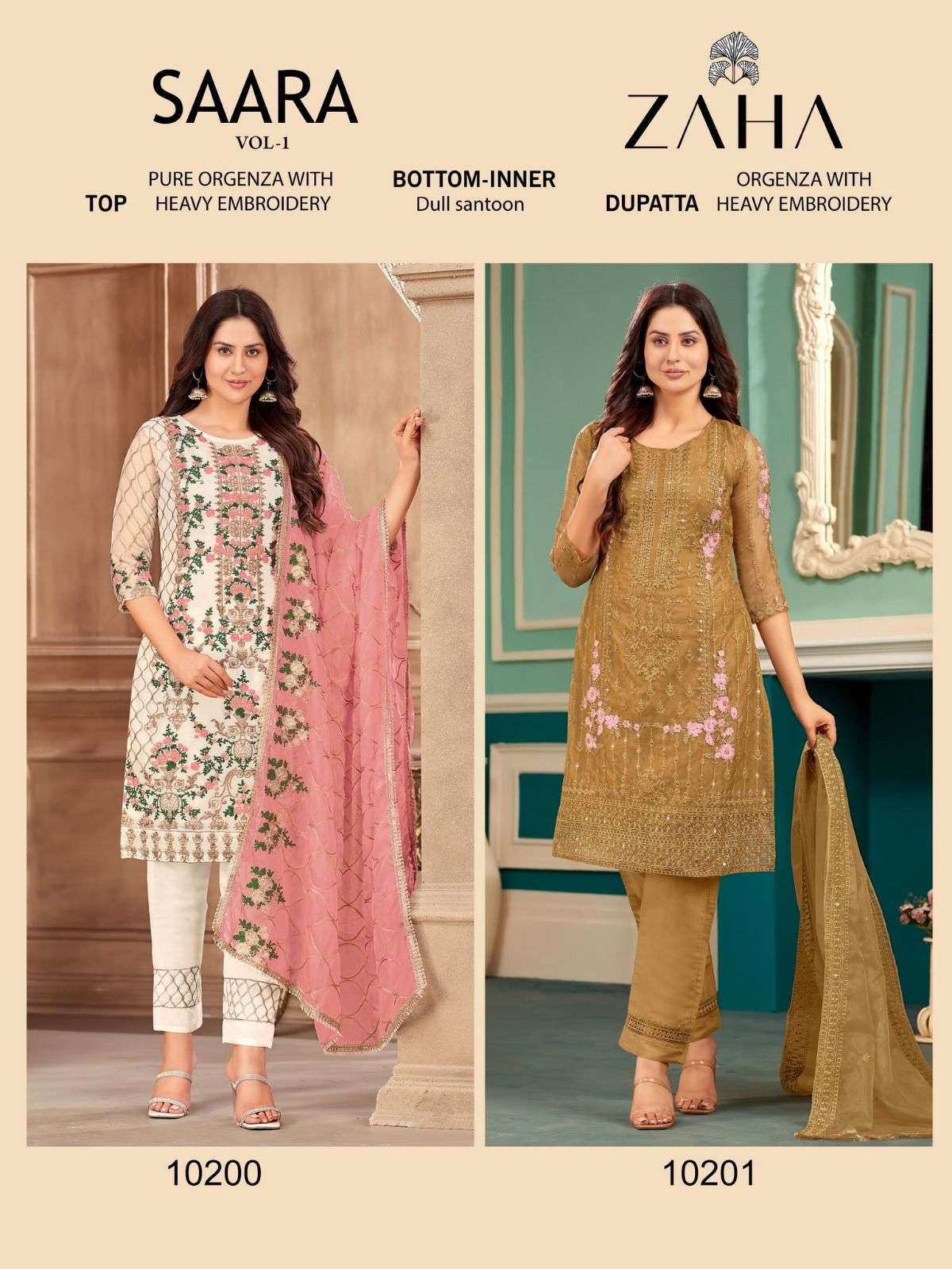 Saara Vol-1 By Zaha 10200 To 10201 Series Beautiful Pakistani Suits Colorful Stylish Fancy Casual Wear & Ethnic Wear Organza Dresses At Wholesale Price