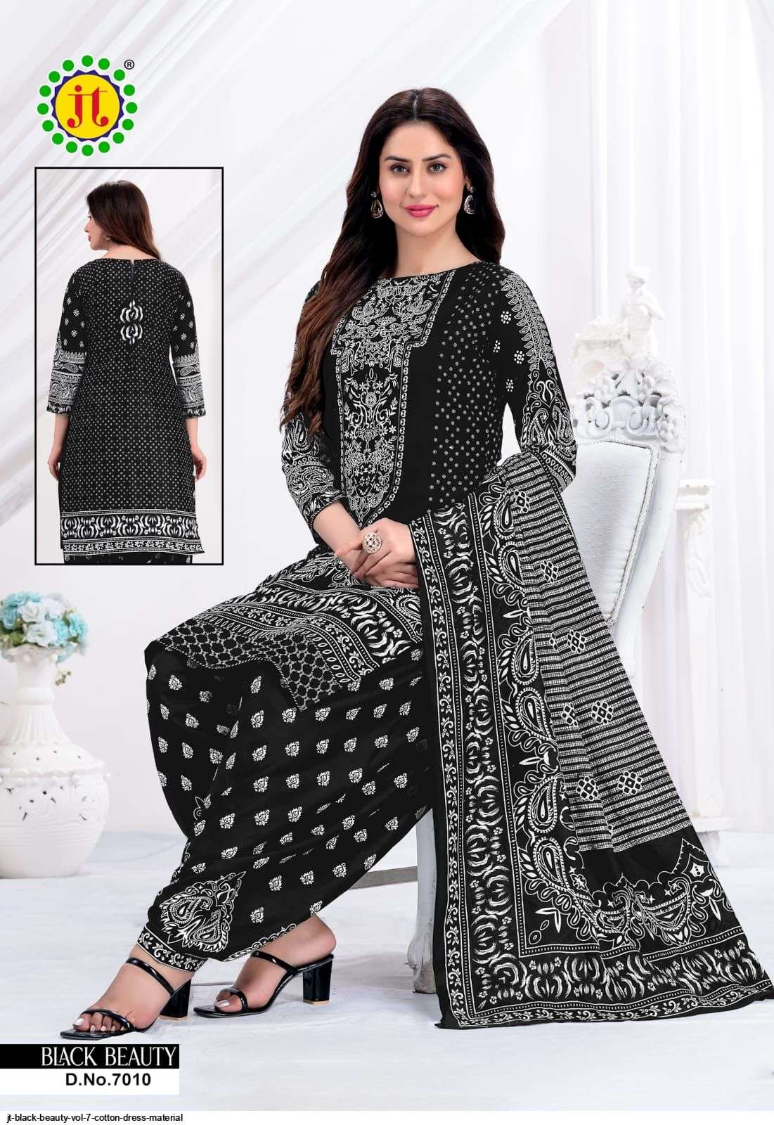 Black Beauty Vol-7 By JT 7001 To 7010 Series Beautiful Suits Colorful Stylish Fancy Casual Wear Pure Cotton Print With Work Dresses At Wholesale Price