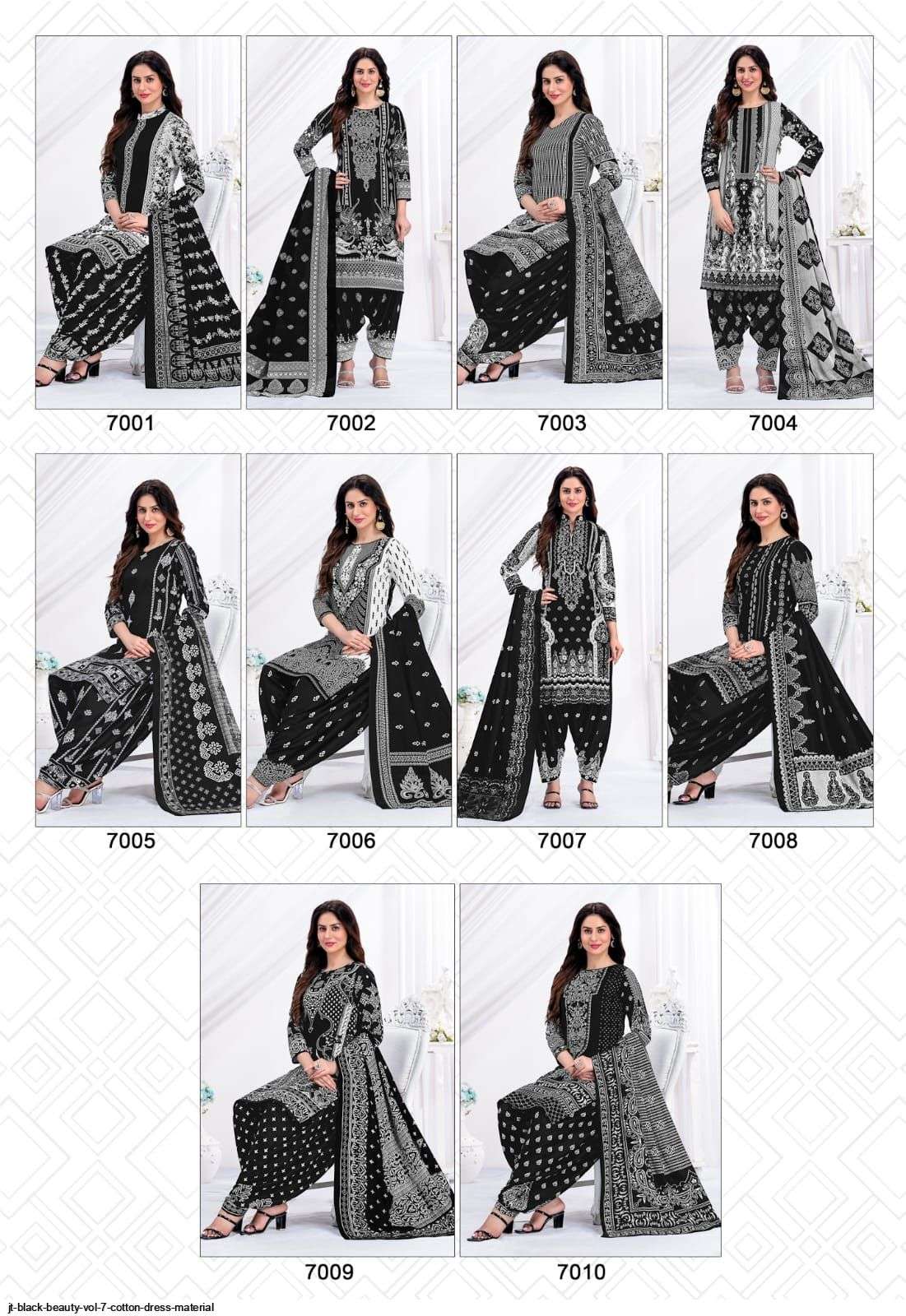 Black Beauty Vol-7 By JT 7001 To 7010 Series Beautiful Suits Colorful Stylish Fancy Casual Wear Pure Cotton Print With Work Dresses At Wholesale Price