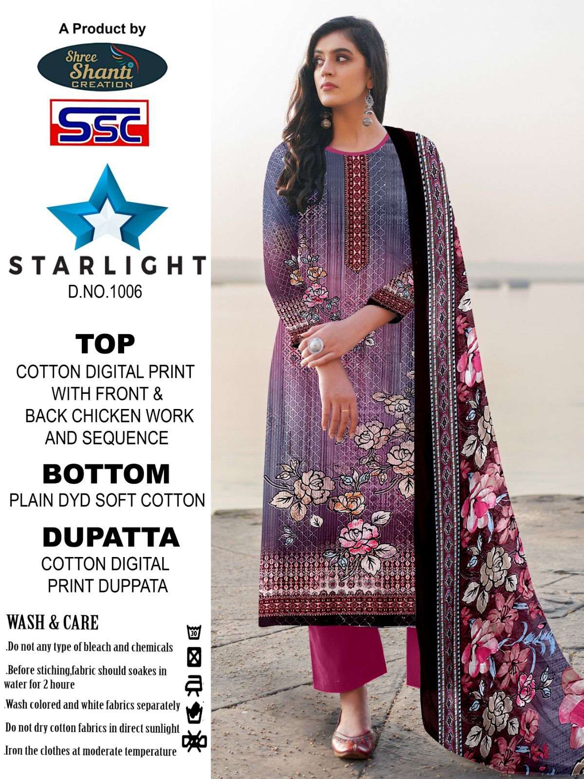 Starlight By Shree Shanti Creation 1001 To 1008 Series Designer Festive Suits Beautiful Fancy Stylish Colorful Party Wear & Occasional Wear Pure Cotton Print With Embroidery Dresses At Wholesale Price