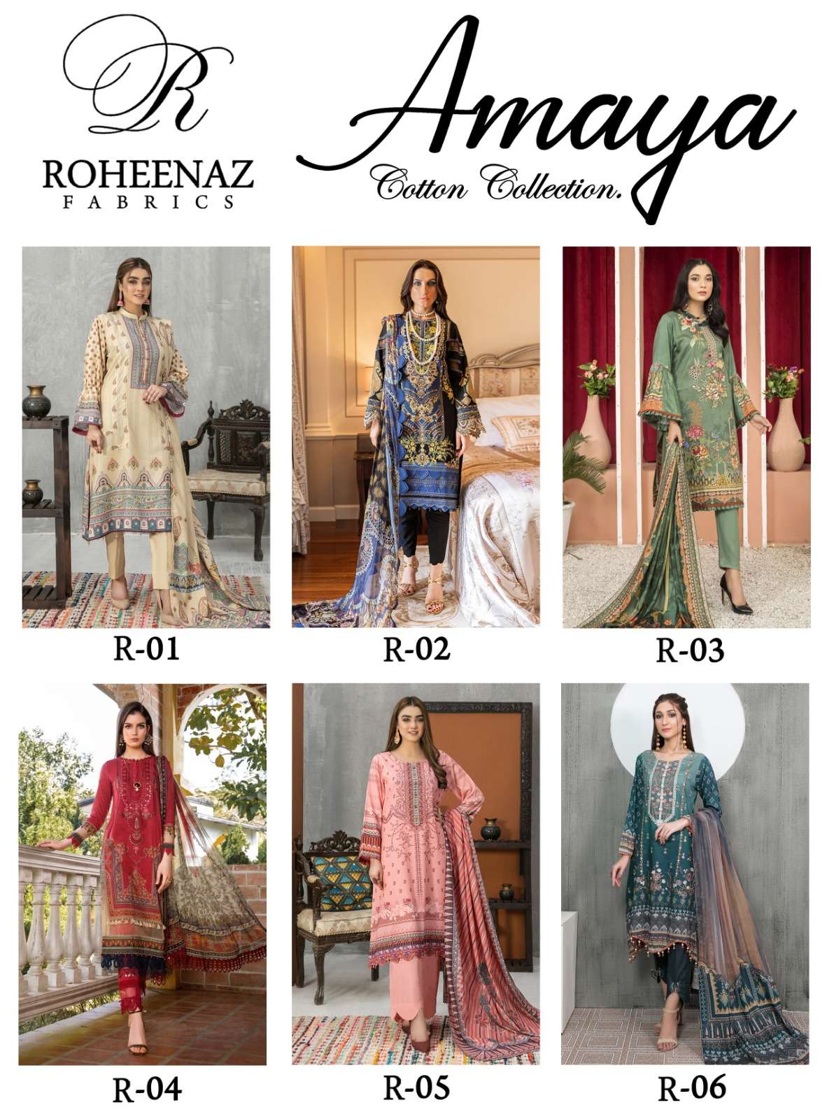 Amaya By Roheenaz Fabrics 01 To 06 Series Designer Festive Suits Beautiful Fancy Stylish Colorful Party Wear & Occasional Wear Pure Cotton Print Dresses At Wholesale Price