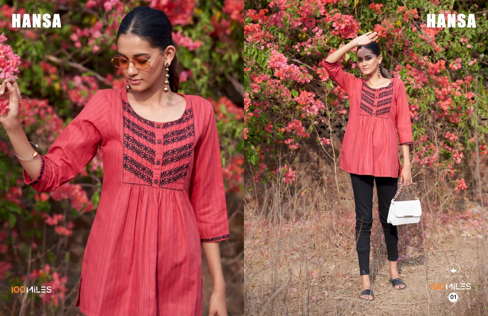 Hansa By 100 Miles 01 To 04 Series Beautiful Stylish Fancy Colorful Casual Wear & Ethnic Wear Pure Cotton Tops At Wholesale Price