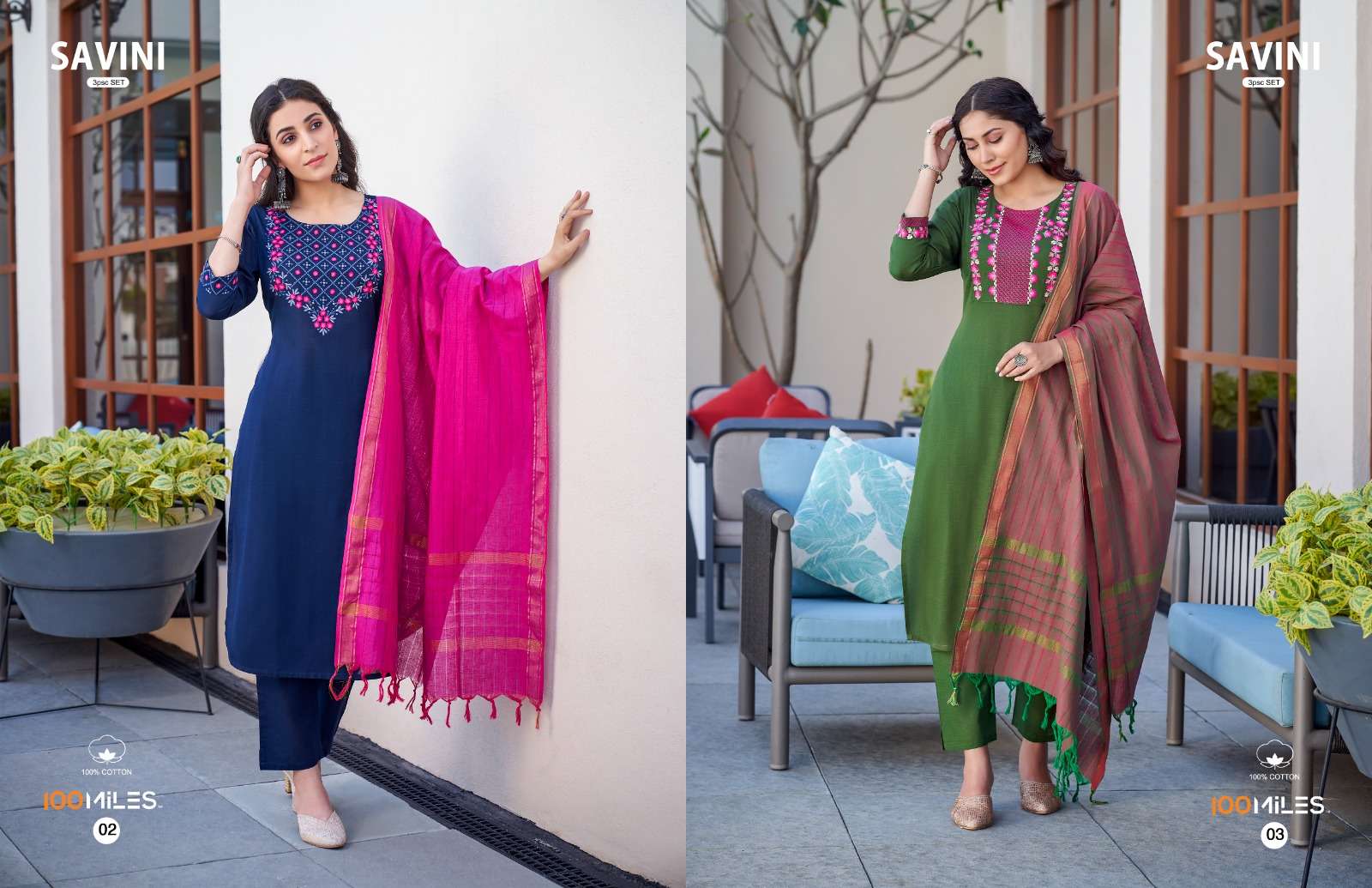 Savini By 100 Miles 01 To 04 Series Beautiful Suits Colorful Stylish Fancy Casual Wear & Ethnic Wear Pure Cotton Dresses At Wholesale Price