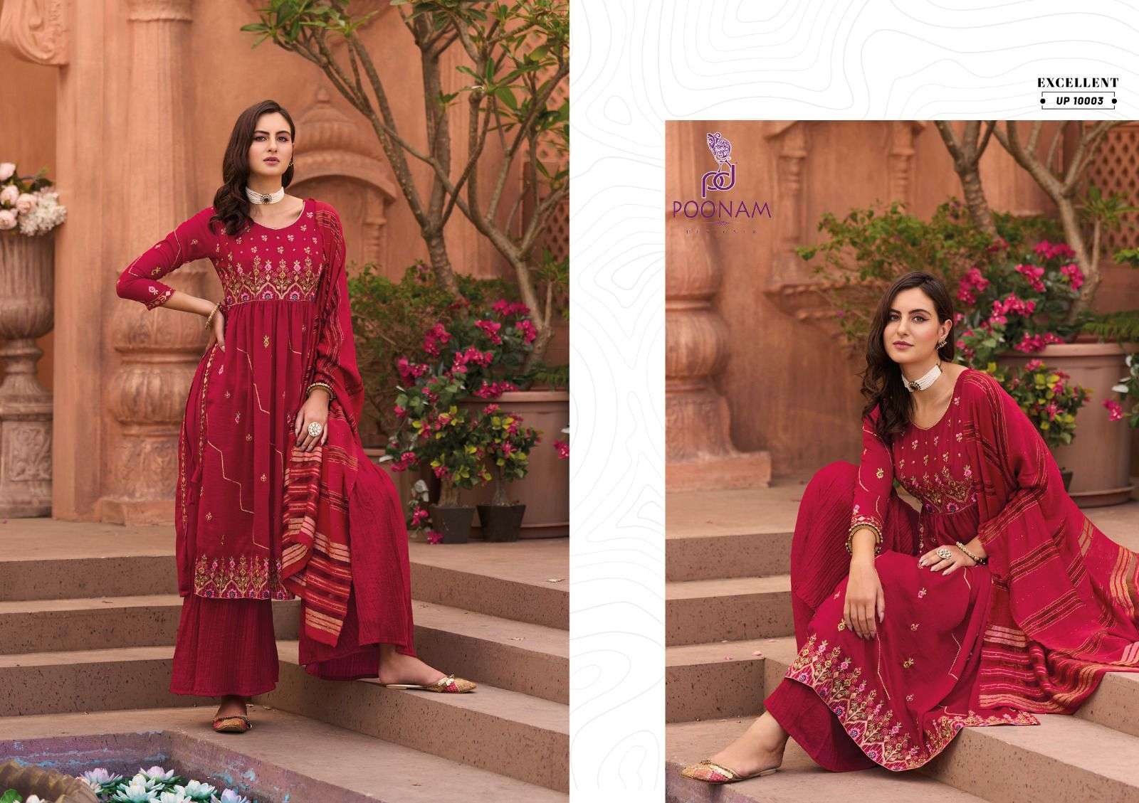 Utopia By Poonam Designer 10001 To 10006 Series Beautiful Sharara Suits Colorful Stylish Fancy Casual Wear & Ethnic Wear Pure Vichitra Dresses At Wholesale Price