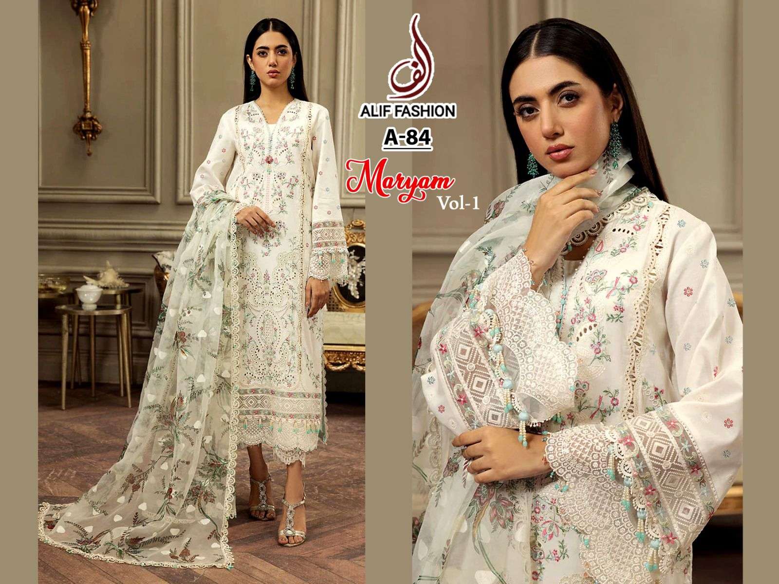 Maryam Vol-1 By Alif Fashion 84 To 85 Series Beautiful Pakistani Suits Stylish Colorful Fancy Casual Wear & Ethnic Wear Pure Cambric Cotton Embroidered Dresses At Wholesale Price