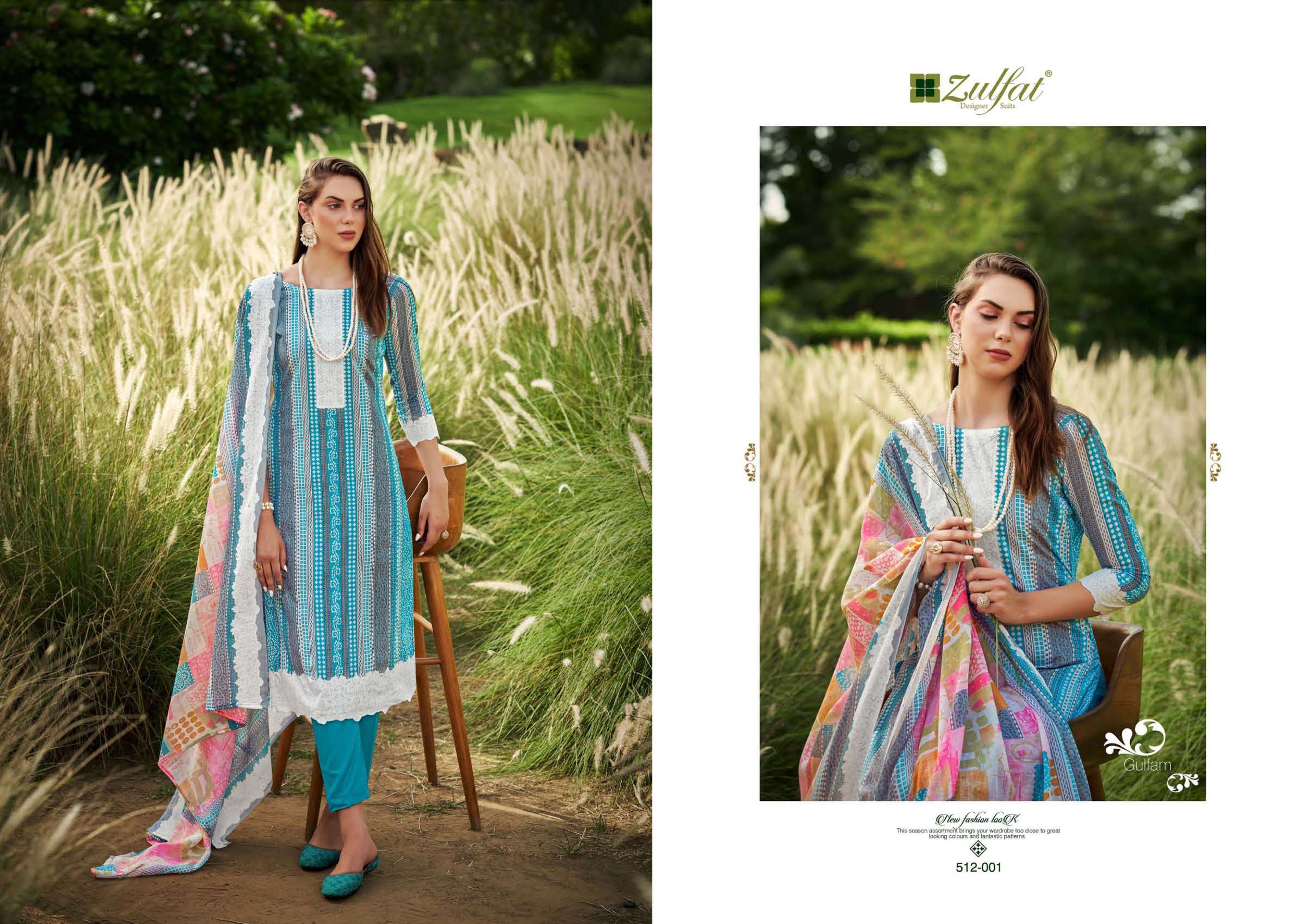 Gulfam By Zulfat 512-001 To 512-008 Series Beautiful Festive Suits Colorful Stylish Fancy Casual Wear & Ethnic Wear Pure Cotton With Embroidered Dresses At Wholesale Price
