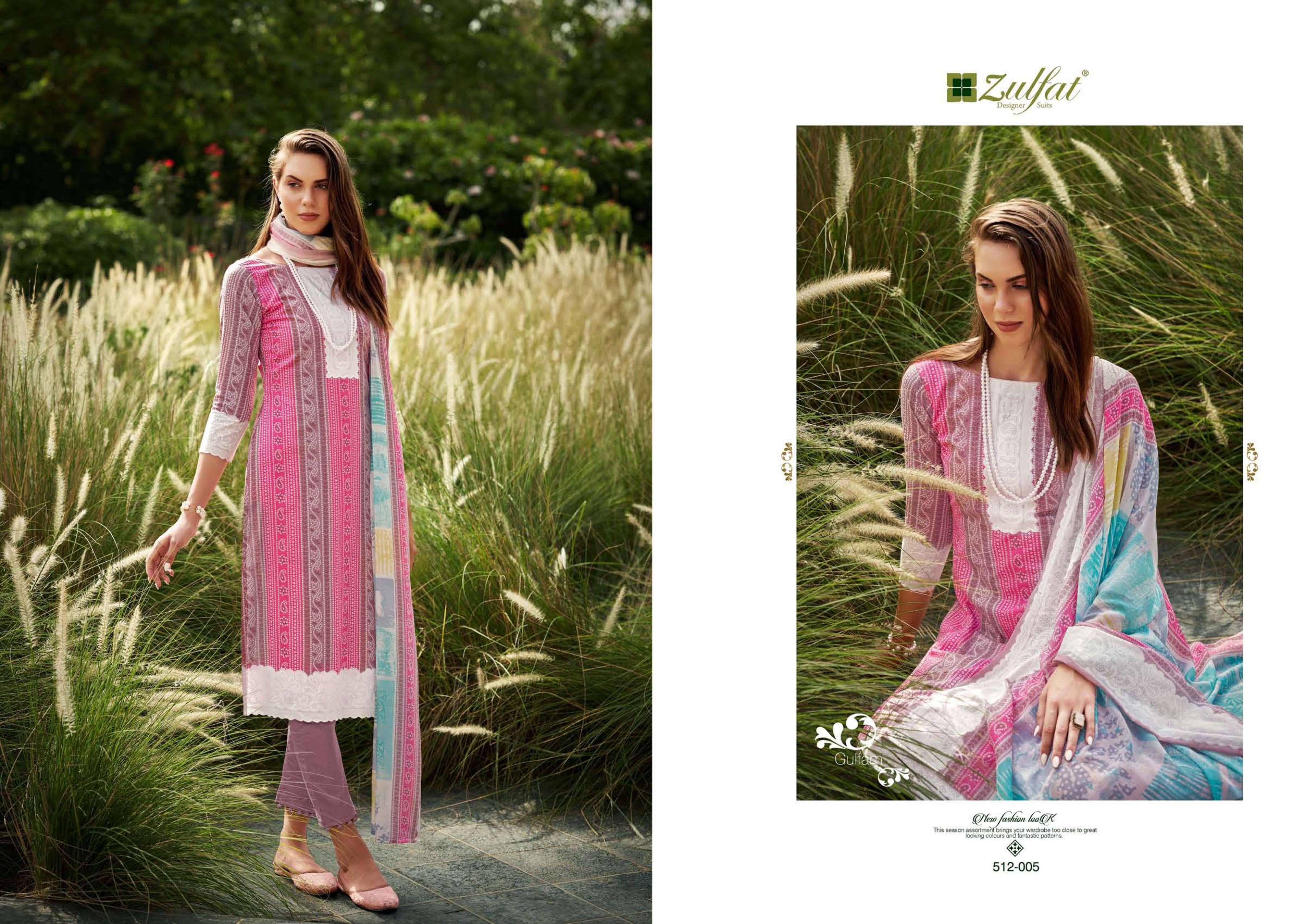 Gulfam By Zulfat 512-001 To 512-008 Series Beautiful Festive Suits Colorful Stylish Fancy Casual Wear & Ethnic Wear Pure Cotton With Embroidered Dresses At Wholesale Price