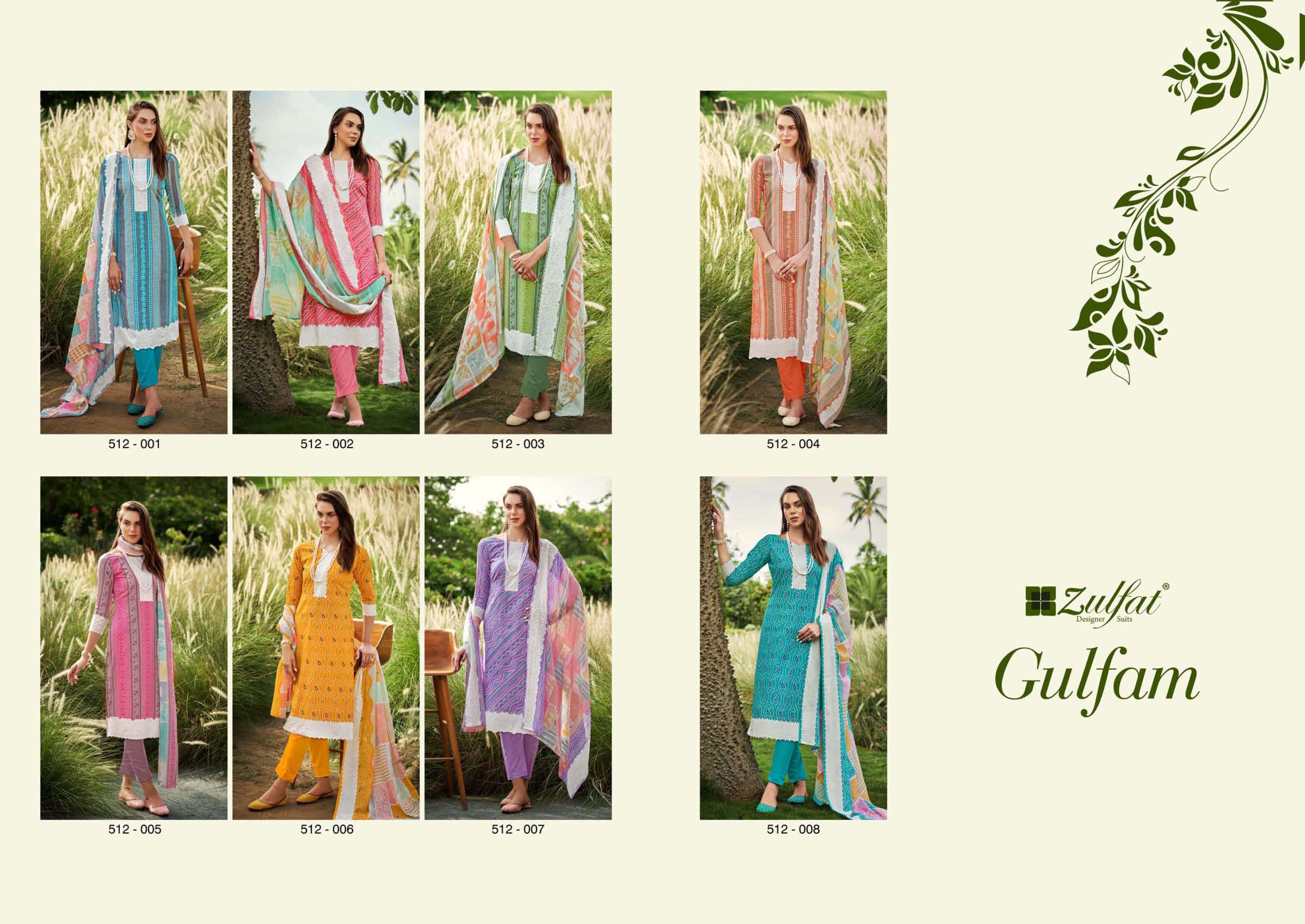 Gulfam By Zulfat 512-001 To 512-008 Series Beautiful Festive Suits Colorful Stylish Fancy Casual Wear & Ethnic Wear Pure Cotton With Embroidered Dresses At Wholesale Price