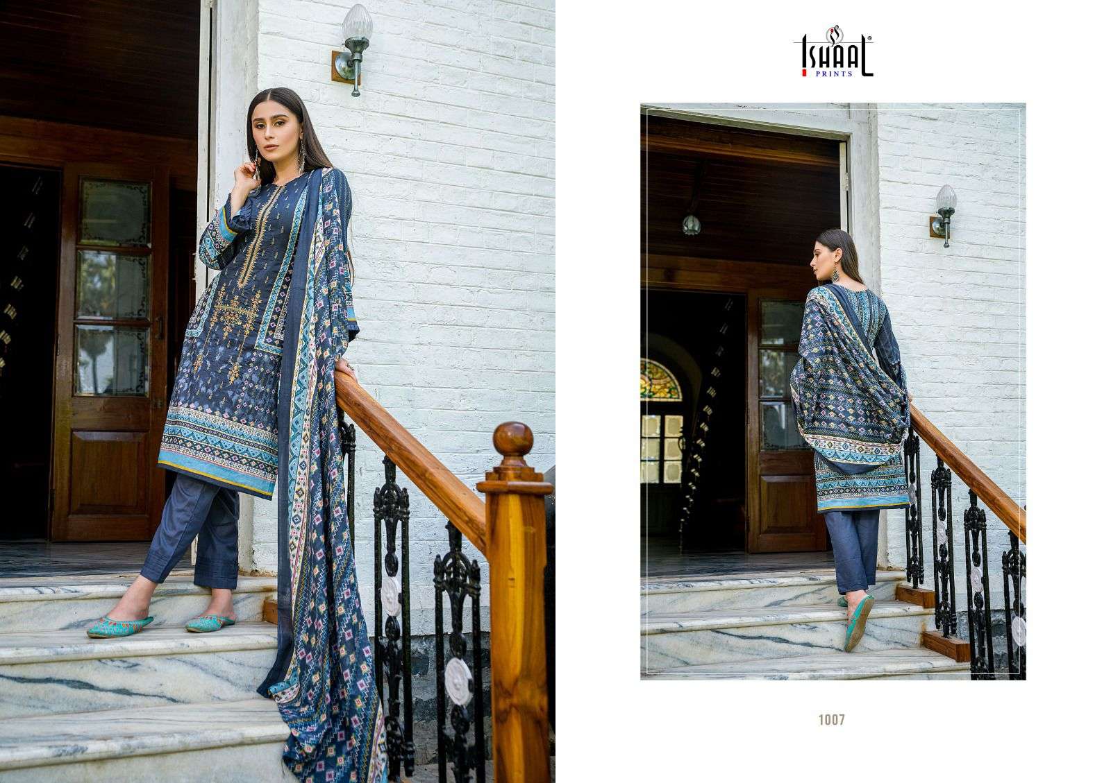 Embroidered Lawn Combo By Ishaal Prints 1001 To 1008 Series Designer Suits Collection Beautiful Stylish Colorful Fancy Party Wear & Occasional Wear Pure Lawn Embroidered Dresses At Wholesale Price