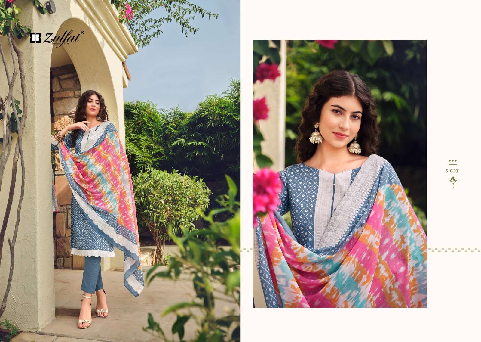 Isabella By Zulfat 510-001 To 510-008 Series Designer Suits Collection Beautiful Stylish Colorful Fancy Party Wear & Occasional Wear Pure Cotton Dresses At Wholesale Price