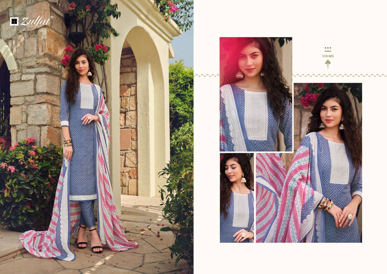 Isabella By Zulfat 510-001 To 510-008 Series Designer Suits Collection Beautiful Stylish Colorful Fancy Party Wear & Occasional Wear Pure Cotton Dresses At Wholesale Price