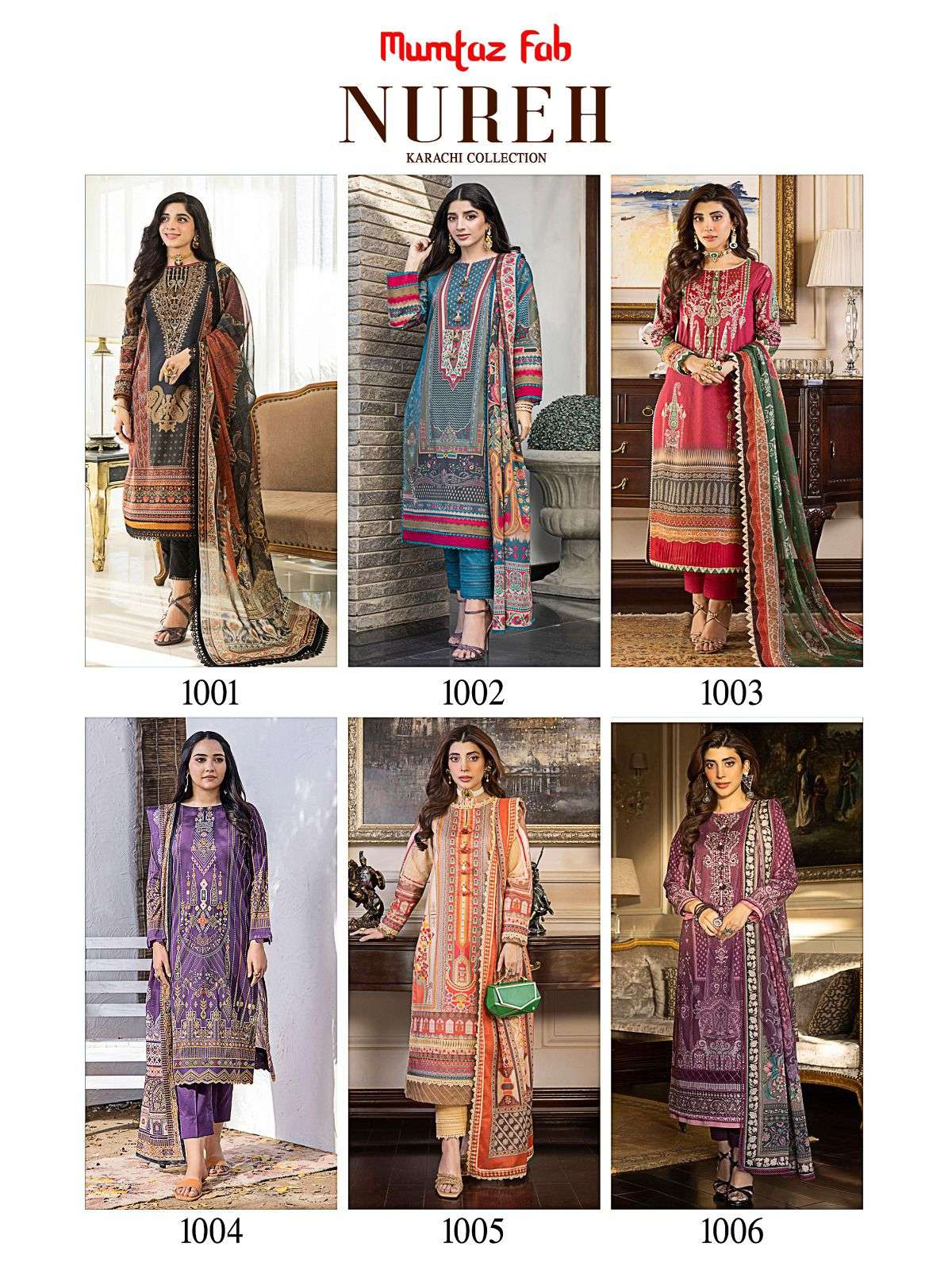 Nureh By Mumtaz Arts 1001 To 1006 Series Beautiful Pakistani Suits Stylish Colorful Fancy Casual Wear & Ethnic Wear Pure Cambric Print Dresses At Wholesale Price