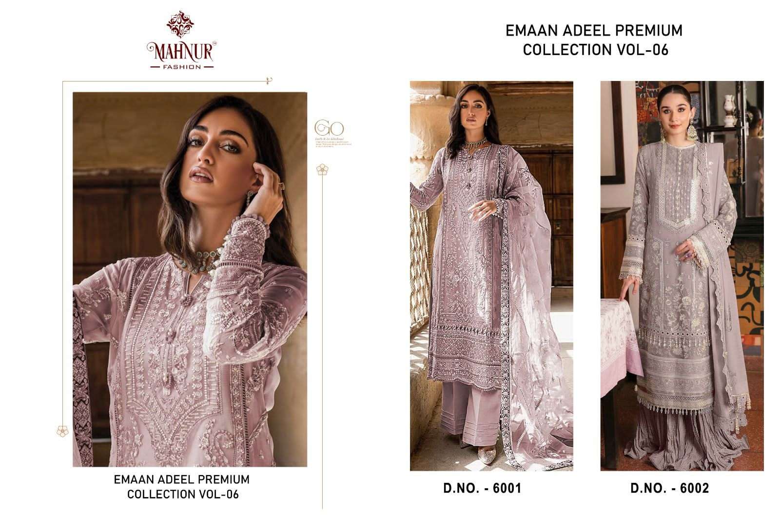 Emaan Adeel Premium Collection Vol-6 By Mahnur Fashion 6001 To 6002 Series Beautiful Winter Collection Pakistani Suits Stylish Fancy Colorful Casual Wear & Ethnic Wear Heavy Organza Embroidery Dresses At Wholesale Price