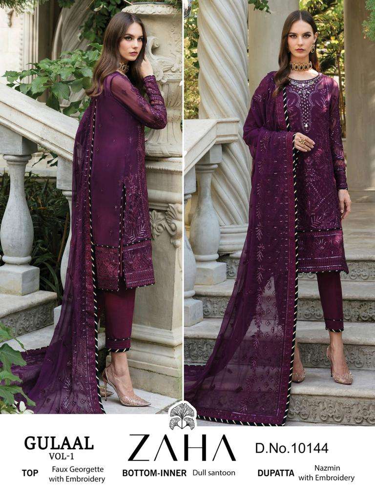 Gulaal Vol-1 By Zaha 10143 To 10147 Series Designer Pakistani Suits Beautiful Stylish Fancy Colorful Party Wear & Occasional Wear Faux Georgette Embroidered Dresses At Wholesale Price