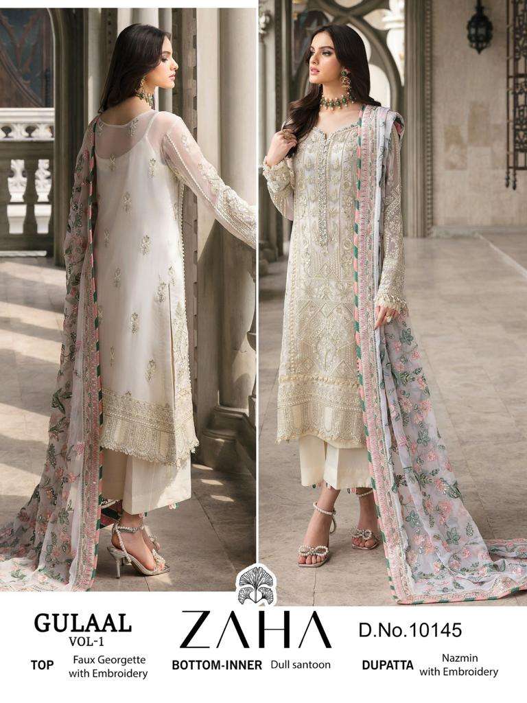 Gulaal Vol-1 By Zaha 10143 To 10147 Series Designer Pakistani Suits Beautiful Stylish Fancy Colorful Party Wear & Occasional Wear Faux Georgette Embroidered Dresses At Wholesale Price