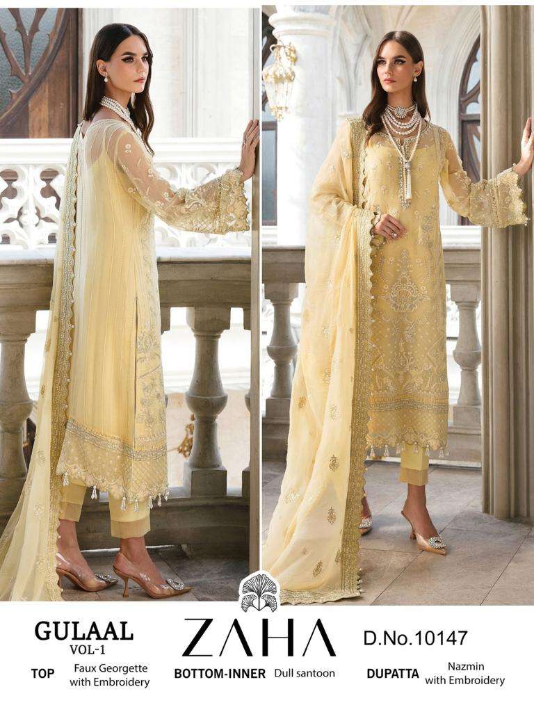 Gulaal Vol-1 By Zaha 10143 To 10147 Series Designer Pakistani Suits Beautiful Stylish Fancy Colorful Party Wear & Occasional Wear Faux Georgette Embroidered Dresses At Wholesale Price