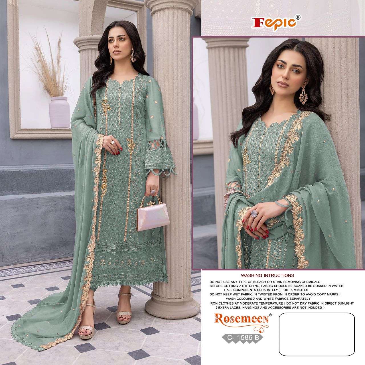 Fepic 1586 Colours By Fepic 1586-B To 1586-C Series Designer Pakistani Suits Beautiful Stylish Fancy Colorful Party Wear & Occasional Wear Georgette Embroidered Dresses At Wholesale Price