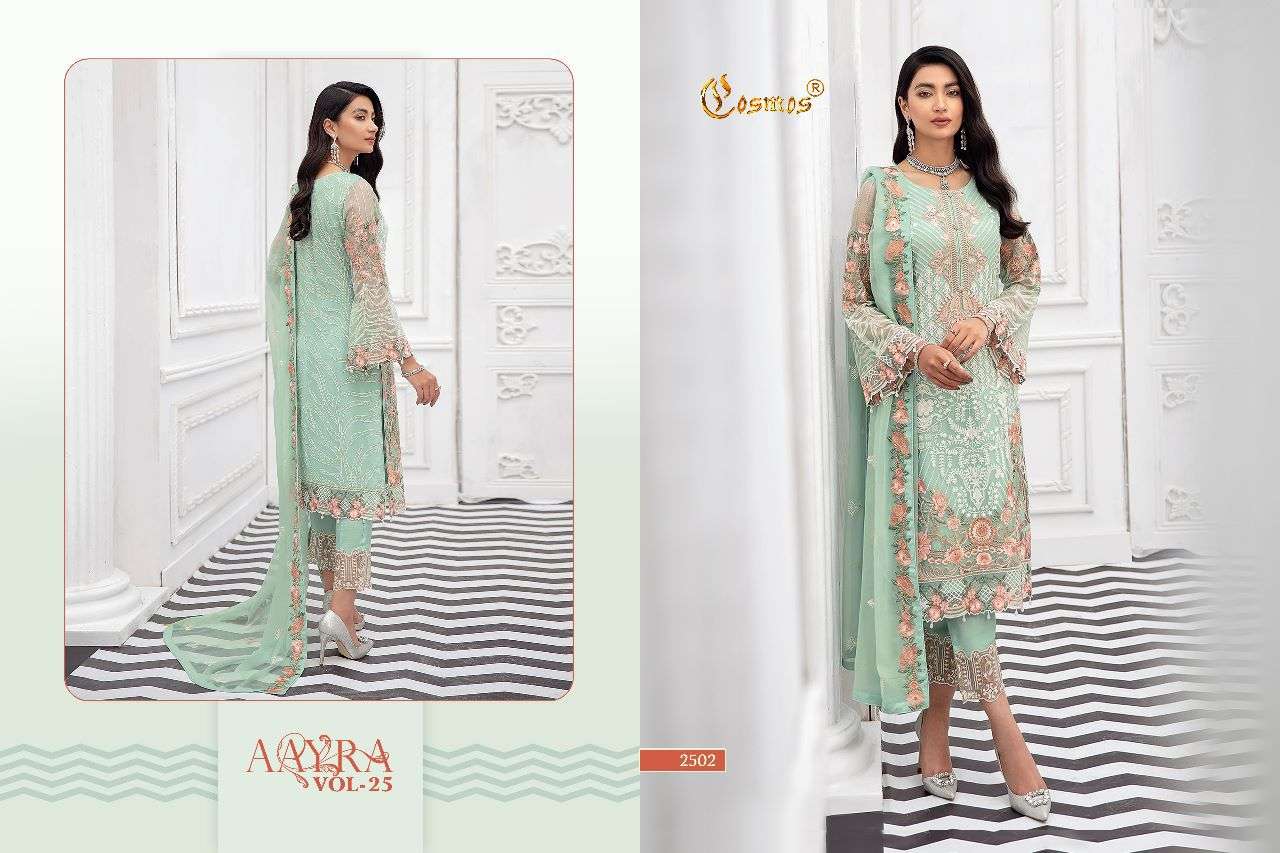 Cosmos Hit Design 2502 By Cosmos Pakistani Suits Beautiful Fancy Colorful Stylish Party Wear & Occasional Wear Faux Georgette Embroidered Dresses At Wholesale Price