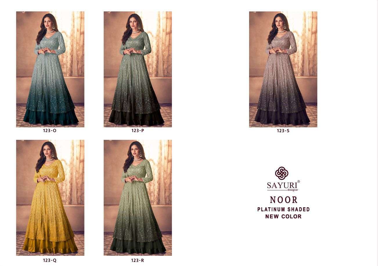 Noor Platinum Shaded New Colours By Sayuri 123-O To 123-S Series Beautiful Suits Colorful Stylish Fancy Casual Wear & Ethnic Wear Real Georgette Dresses At Wholesale Price