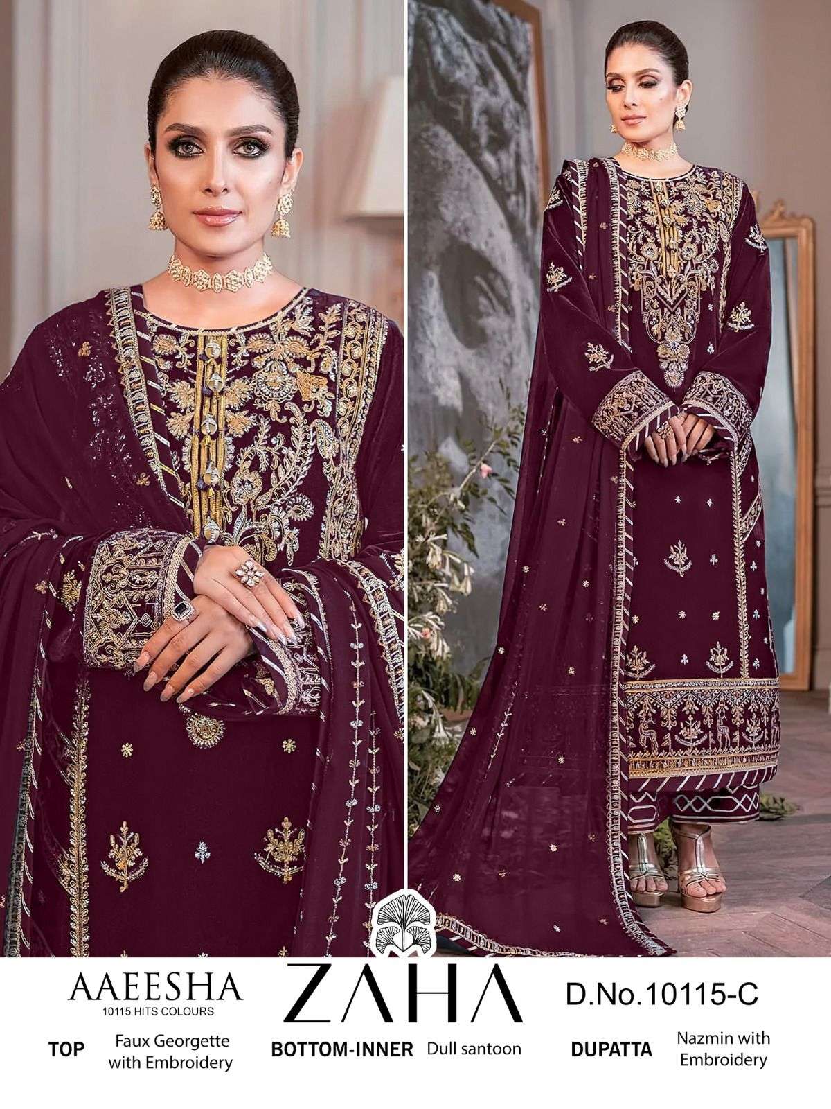 Aaeesha 10115 Colours By Zaha 10115-A To 10115-D Series Beautiful Pakistani Suits Colorful Stylish Fancy Casual Wear & Ethnic Wear Faux Georgette Embroidered Dresses At Wholesale Price