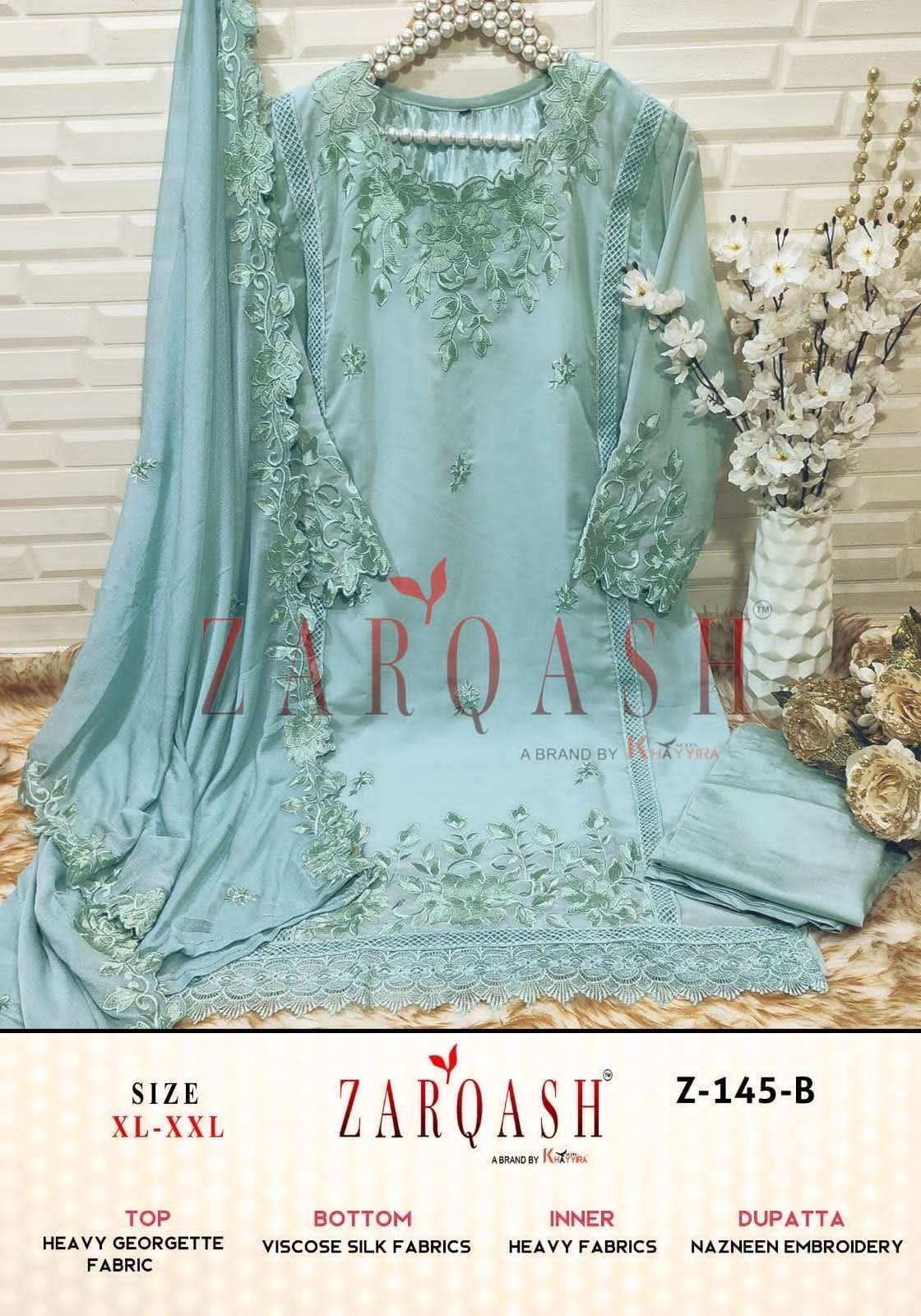 Zarqash Hit Design Z-145 Colours By Zarqash Z-145-A To Z-145-D Series Designer Festive Pakistani Suits Collection Beautiful Stylish Fancy Colorful Party Wear & Occasional Wear Faux Georgette Embroidered Dresses At Wholesale Price