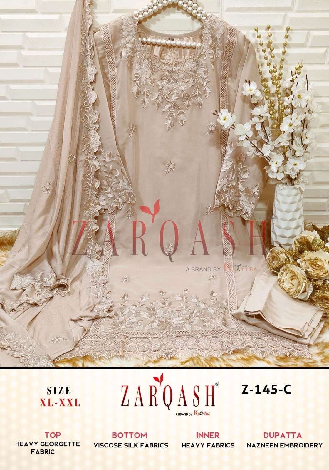 Zarqash Hit Design Z-145 Colours By Zarqash Z-145-A To Z-145-D Series Designer Festive Pakistani Suits Collection Beautiful Stylish Fancy Colorful Party Wear & Occasional Wear Faux Georgette Embroidered Dresses At Wholesale Price