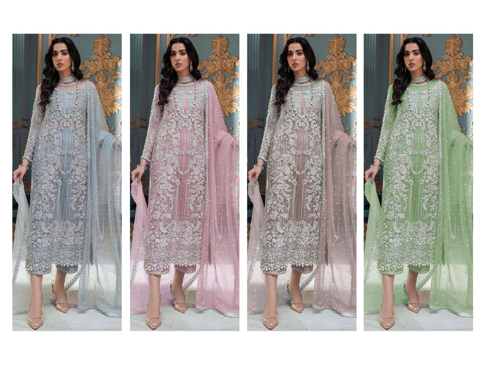 Kf-148 Colours By Fashid Wholesale 148 To 148-C Series Pakistani Suits Collection Beautiful Stylish Fancy Colorful Party Wear & Occasional Wear Heavy Organza Embroidered Dresses At Wholesale Price