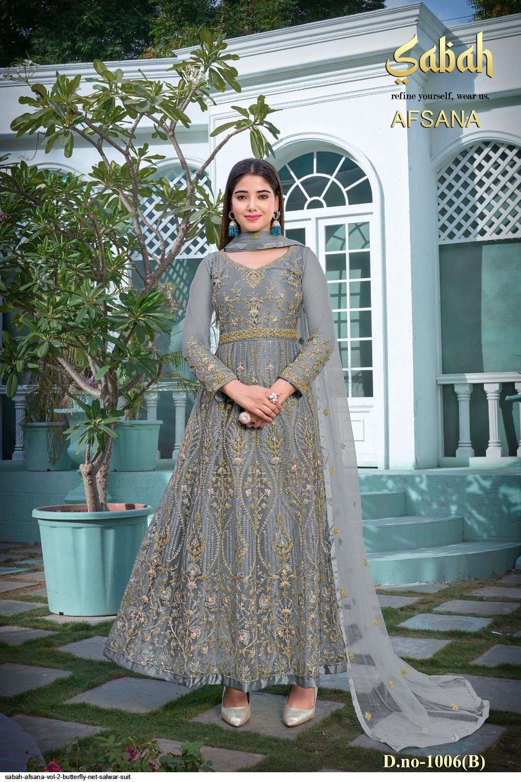 Afsana Vol-2 By Sabah 1006-A To 1006-D Series Beautiful Stylish Anarkali Suits Fancy Colorful Casual Wear & Ethnic Wear & Ready To Wear Net Dresses At Wholesale Price