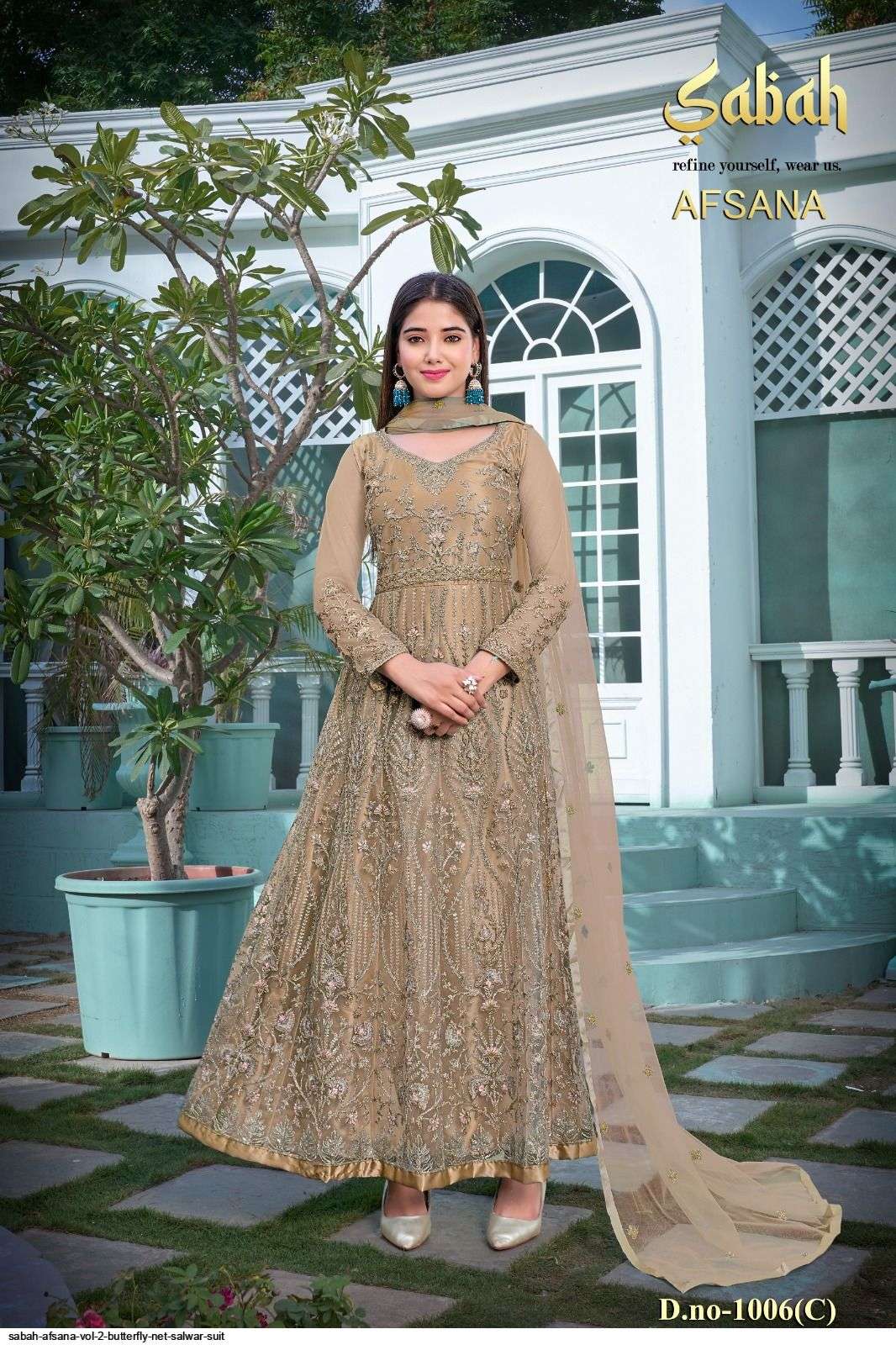 Afsana Vol-2 By Sabah 1006-A To 1006-D Series Beautiful Stylish Anarkali Suits Fancy Colorful Casual Wear & Ethnic Wear & Ready To Wear Net Dresses At Wholesale Price