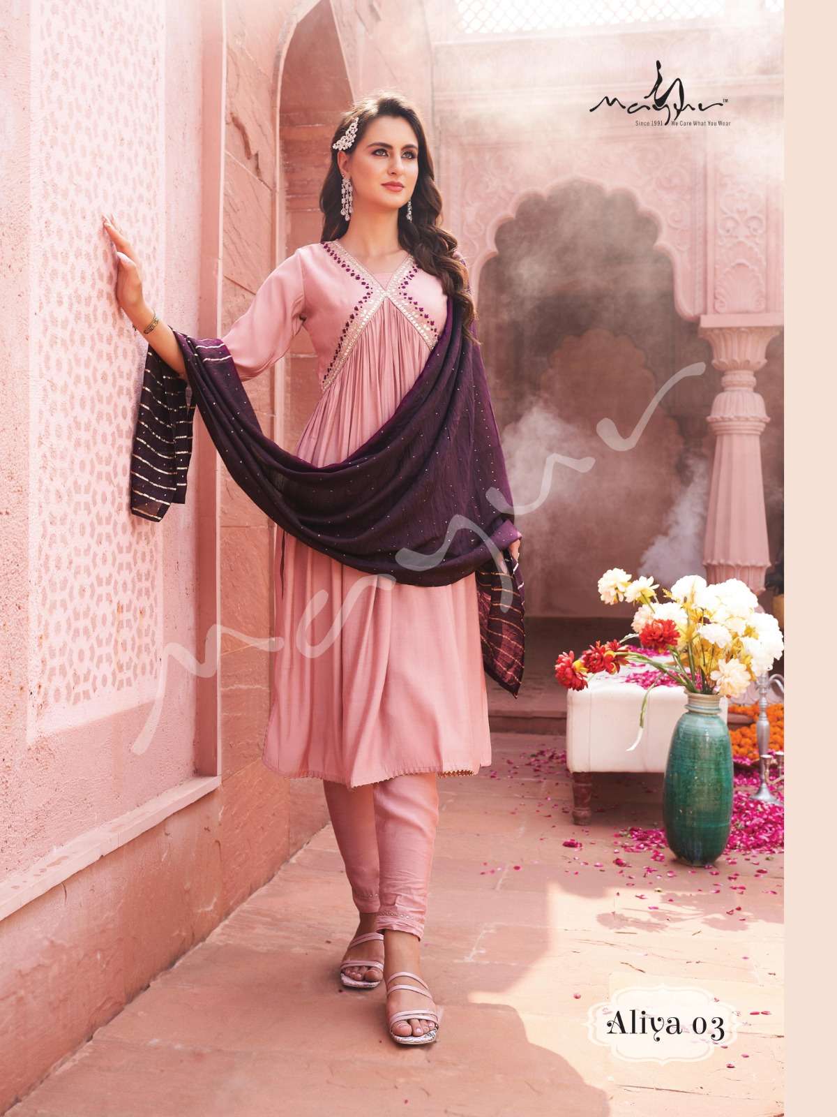 Aliya By Mayur Fashion 01 To 06 Series Beautiful Sharara Suits Colorful Stylish Fancy Casual Wear & Ethnic Wear Viscose Silk Embroidered Dresses At Wholesale Price