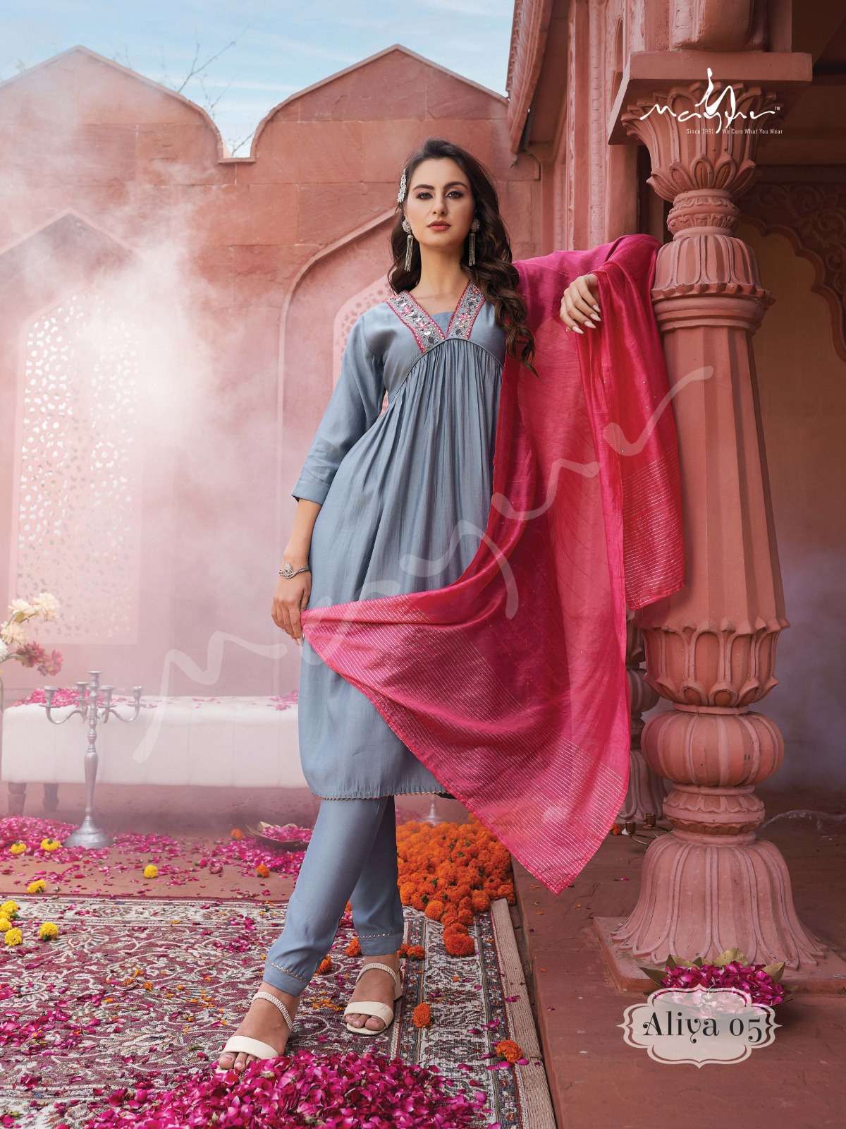 Aliya By Mayur Fashion 01 To 06 Series Beautiful Sharara Suits Colorful Stylish Fancy Casual Wear & Ethnic Wear Viscose Silk Embroidered Dresses At Wholesale Price