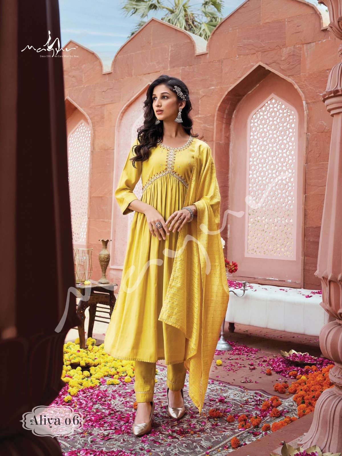 Aliya By Mayur Fashion 01 To 06 Series Beautiful Sharara Suits Colorful Stylish Fancy Casual Wear & Ethnic Wear Viscose Silk Embroidered Dresses At Wholesale Price