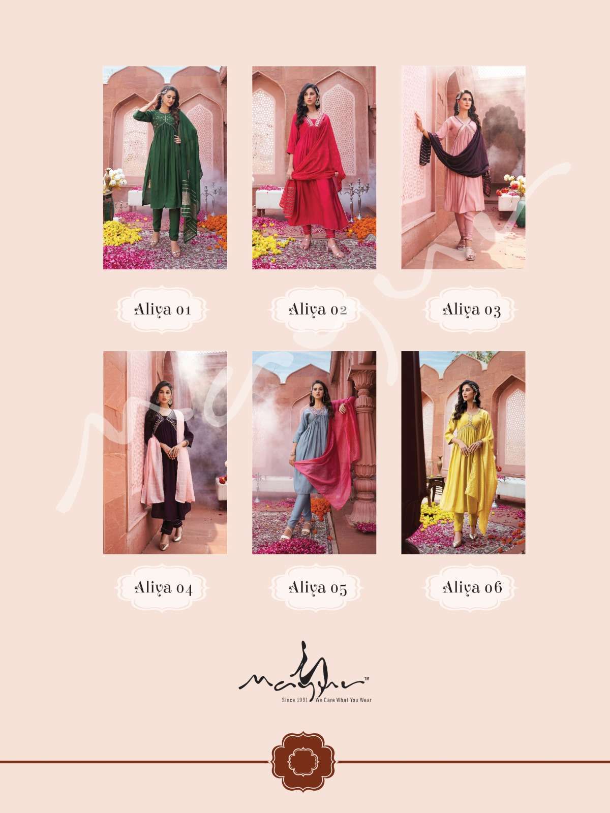 Aliya By Mayur Fashion 01 To 06 Series Beautiful Sharara Suits Colorful Stylish Fancy Casual Wear & Ethnic Wear Viscose Silk Embroidered Dresses At Wholesale Price