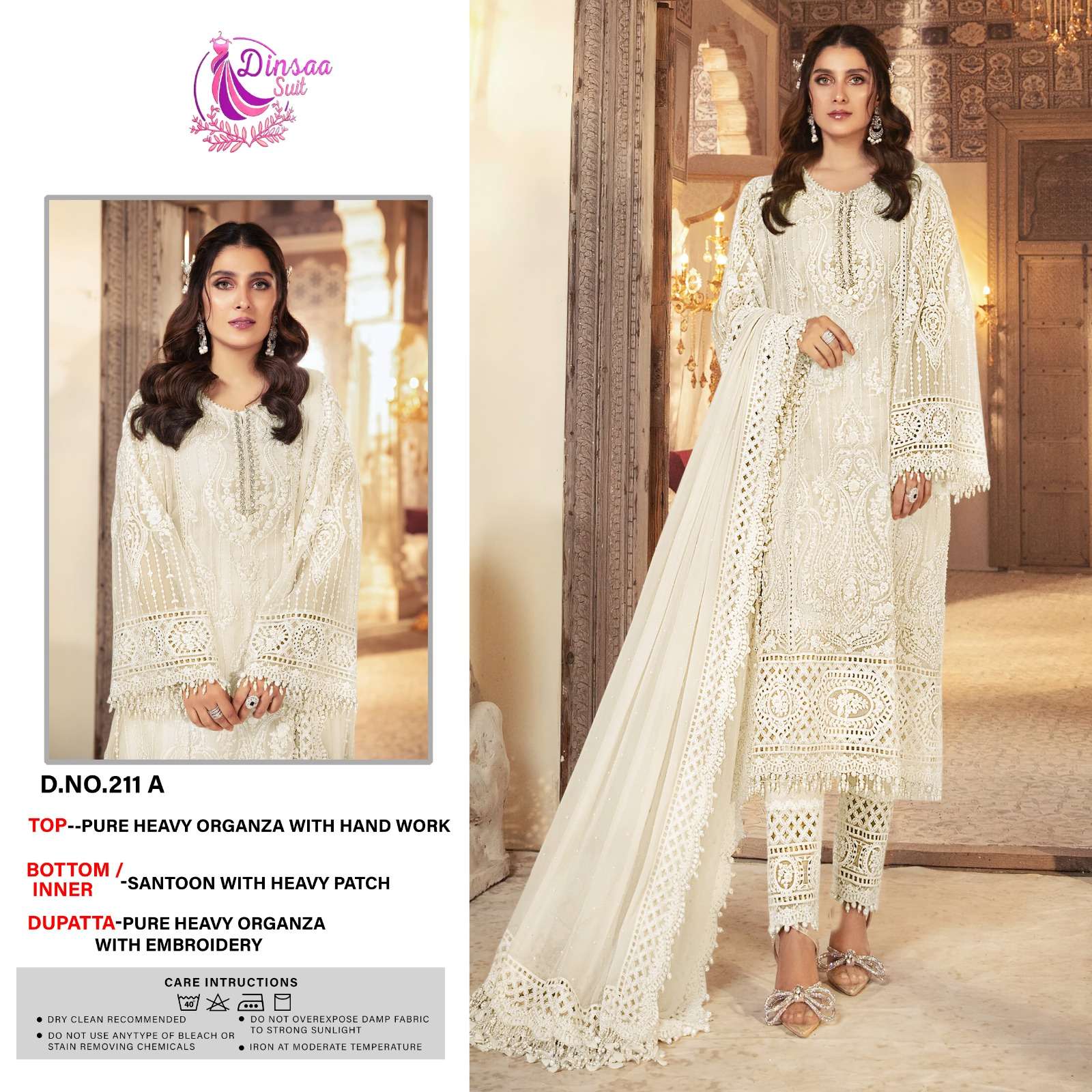 Dinsaa Hit Design 211 Colours By Dinsaa Suits 211-A To 211-D Series Beautiful Stylish Pakistani Suits Fancy Colorful Casual Wear & Ethnic Wear & Ready To Wear Heavy Organza Embroidery Dresses At Wholesale Price