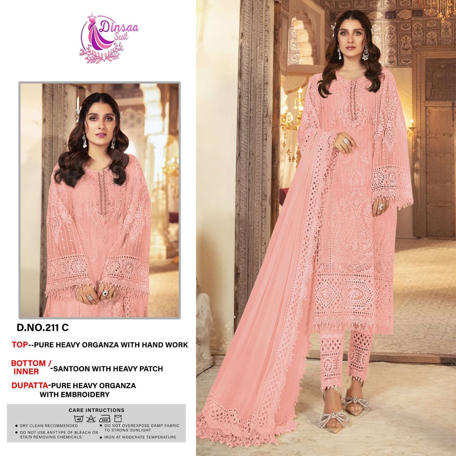 Dinsaa Hit Design 211 Colours By Dinsaa Suits 211-A To 211-D Series Beautiful Stylish Pakistani Suits Fancy Colorful Casual Wear & Ethnic Wear & Ready To Wear Heavy Organza Embroidery Dresses At Wholesale Price