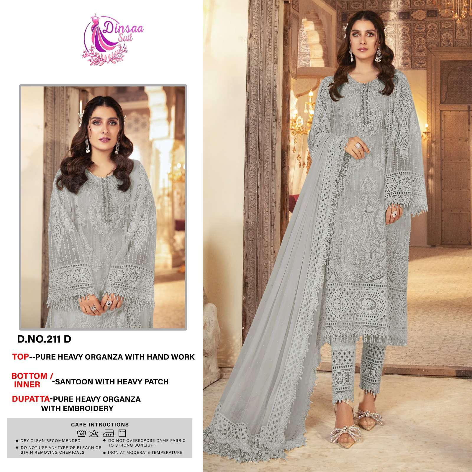 Dinsaa Hit Design 211 Colours By Dinsaa Suits 211-A To 211-D Series Beautiful Stylish Pakistani Suits Fancy Colorful Casual Wear & Ethnic Wear & Ready To Wear Heavy Organza Embroidery Dresses At Wholesale Price