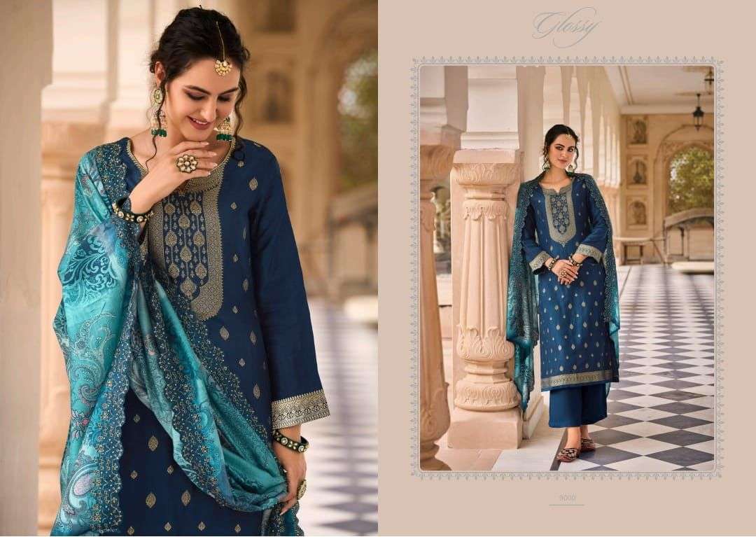 Ishraq By Glossy 9000 To 9007 Series Designer Festive Suits Beautiful Fancy Colorful Stylish Party Wear & Occasional Wear Viscose Organza Jacquard Dresses At Wholesale Price