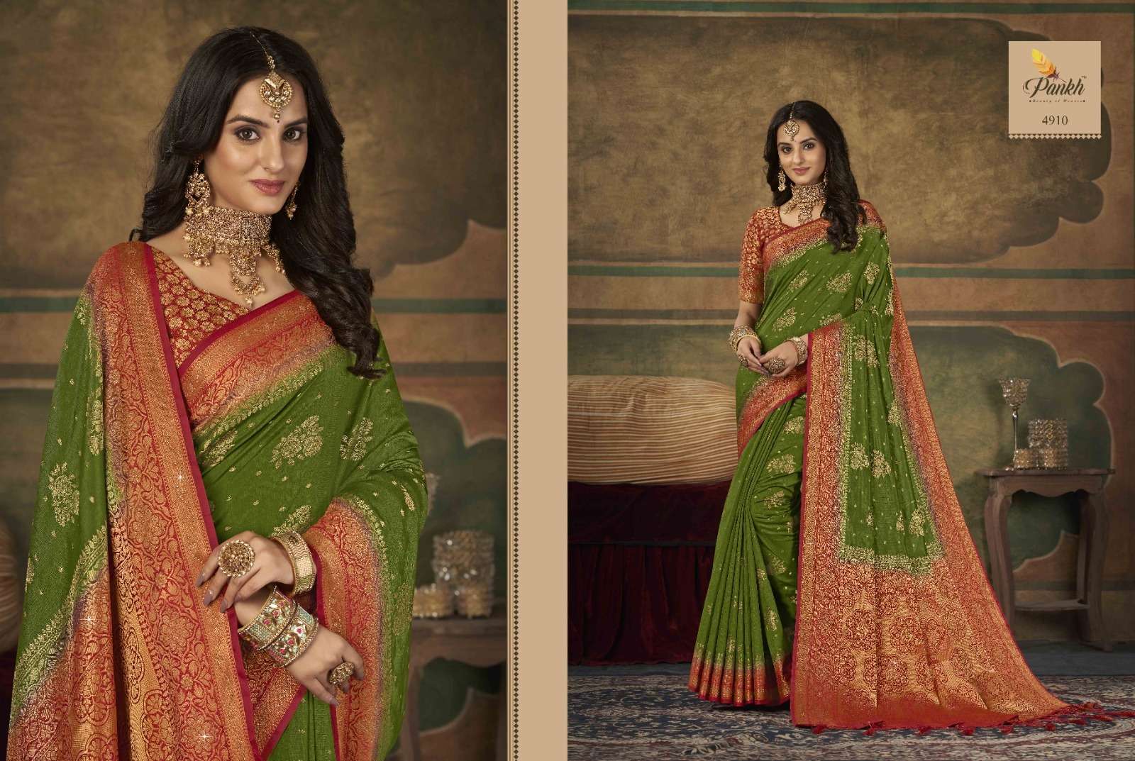 Sumitra Silk By Pankh Creation 4900 To 4909 Series Indian Traditional Beautiful Stylish Designer Banarasi Silk Jacquard Embroidered Party Wear Dola Silk Sarees At Wholesale Price